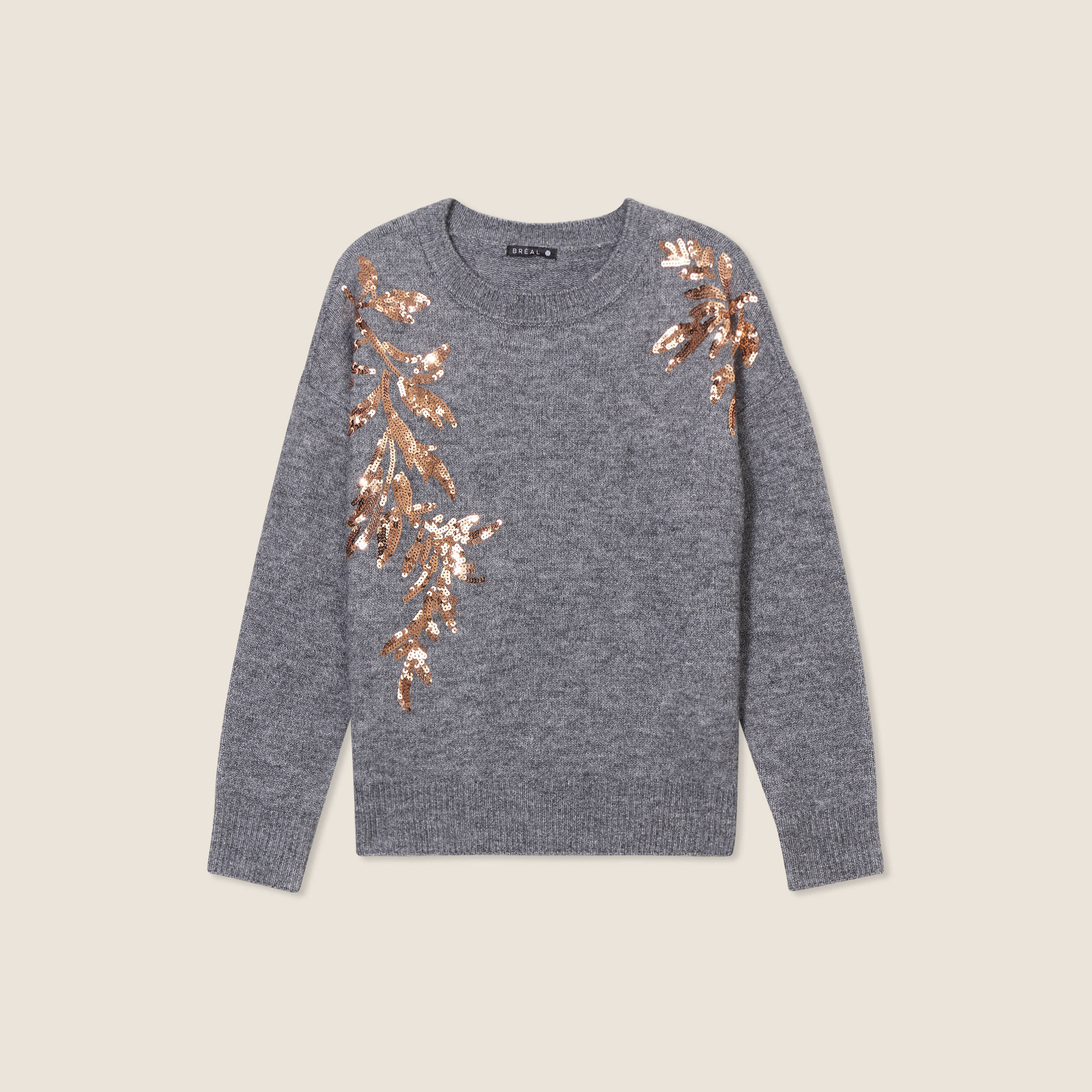 Pull manches longues sequins gris foncé femme Vibs