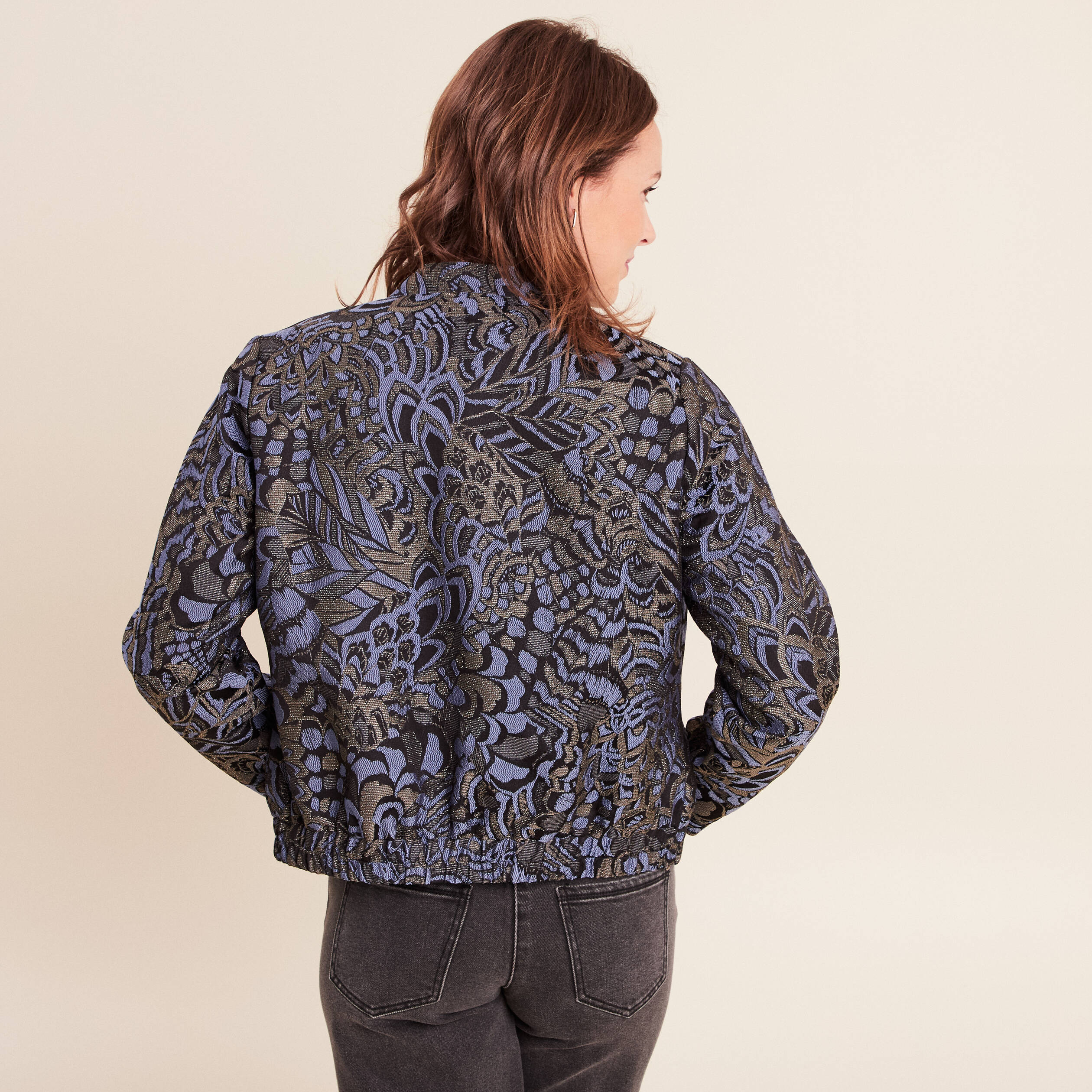 Veste bas resserr&eacute; manches longues bleu femme