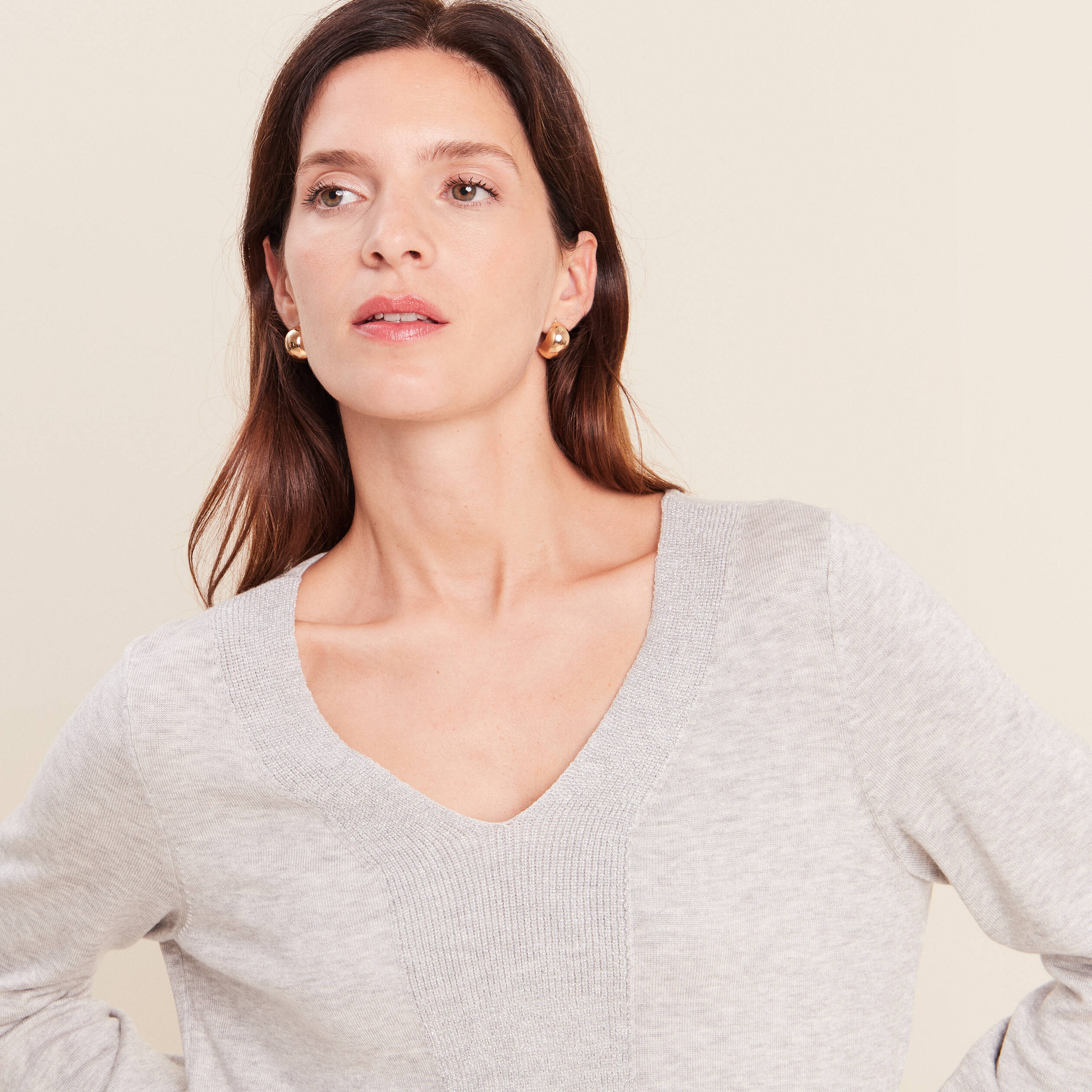 Pull manches longues gris clair femme