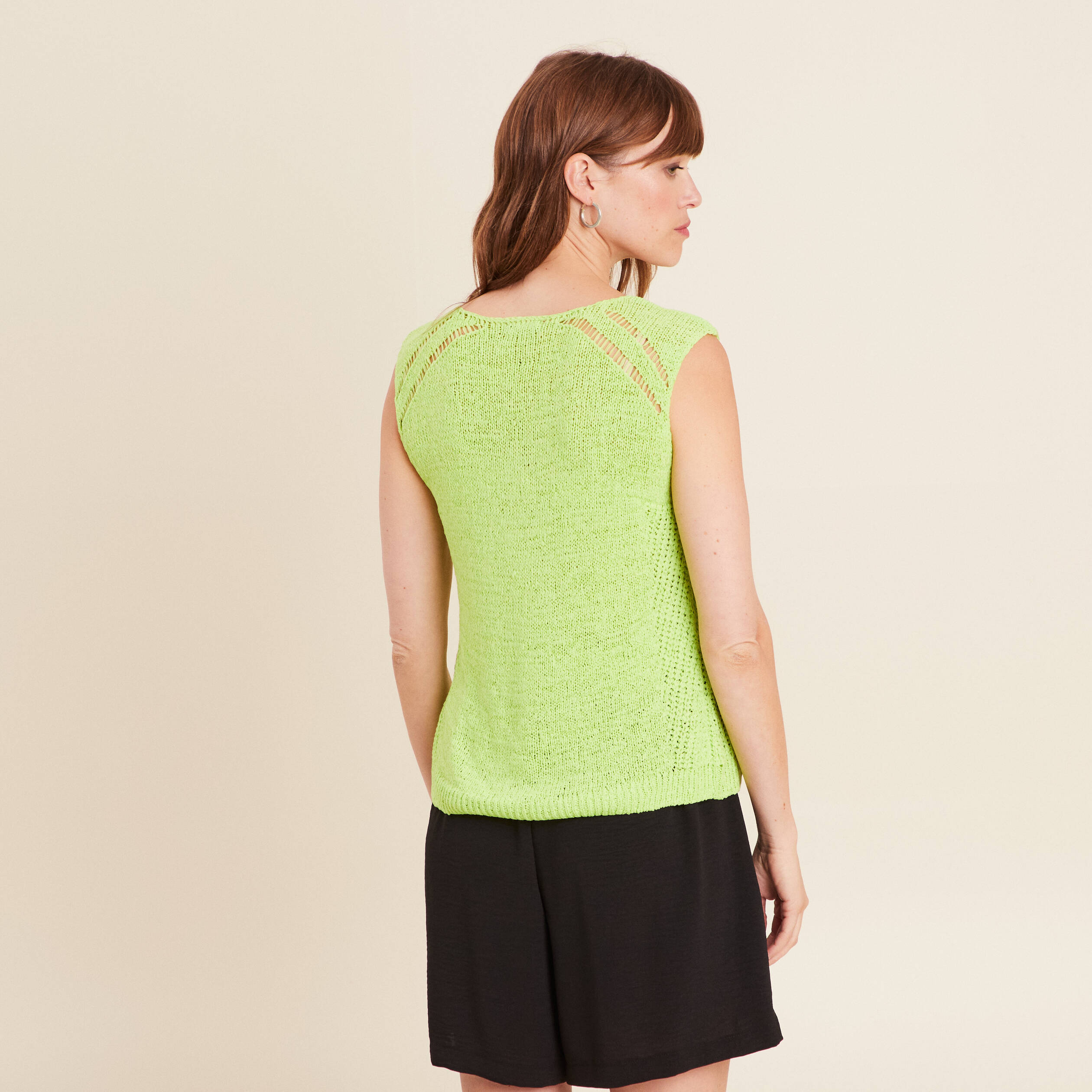 debardeur tricot sans manches vert anis femme Débardeur tricot sans manches vert anis femme
