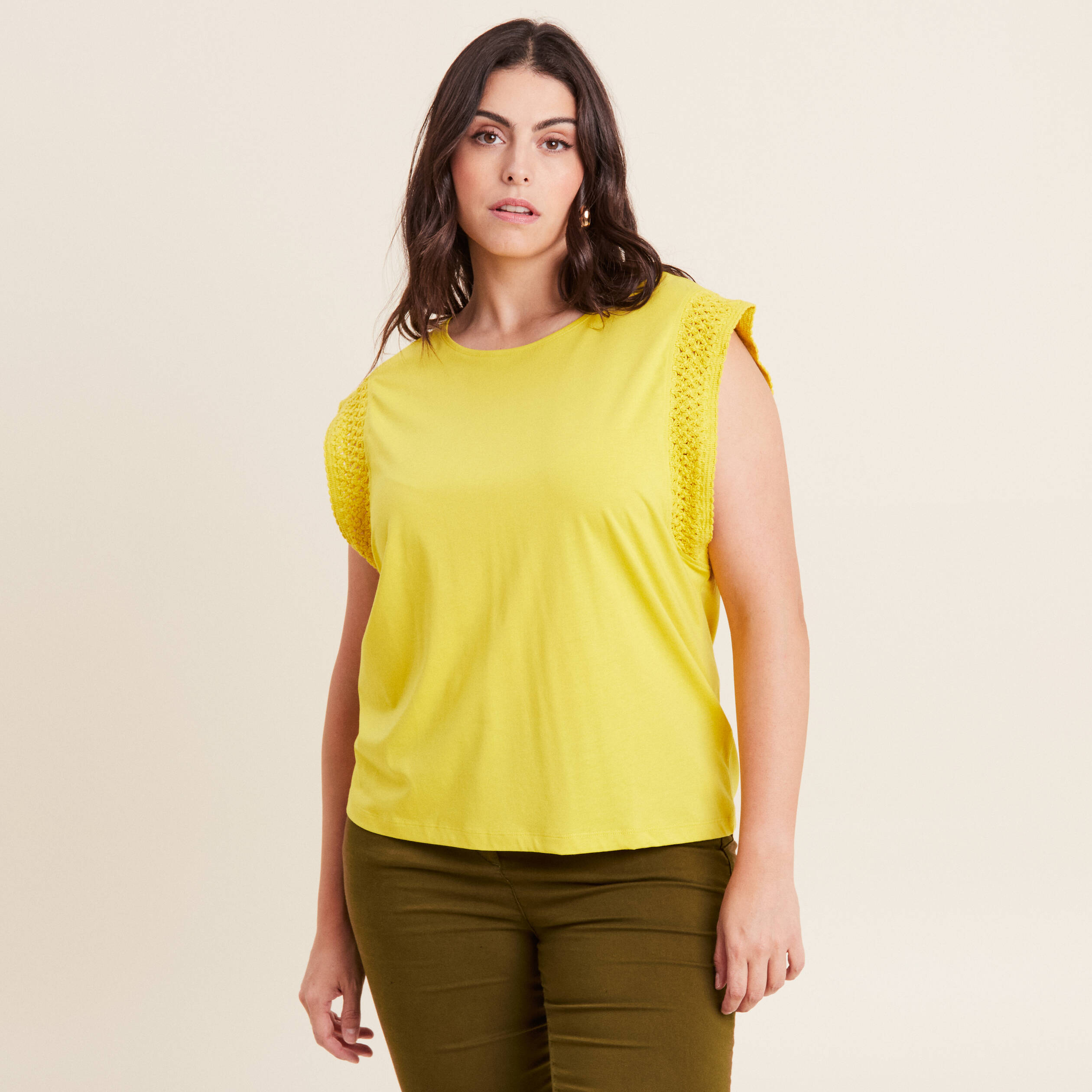 t shirt sans manches vert anis femme T-shirt sans manches vert anis femme