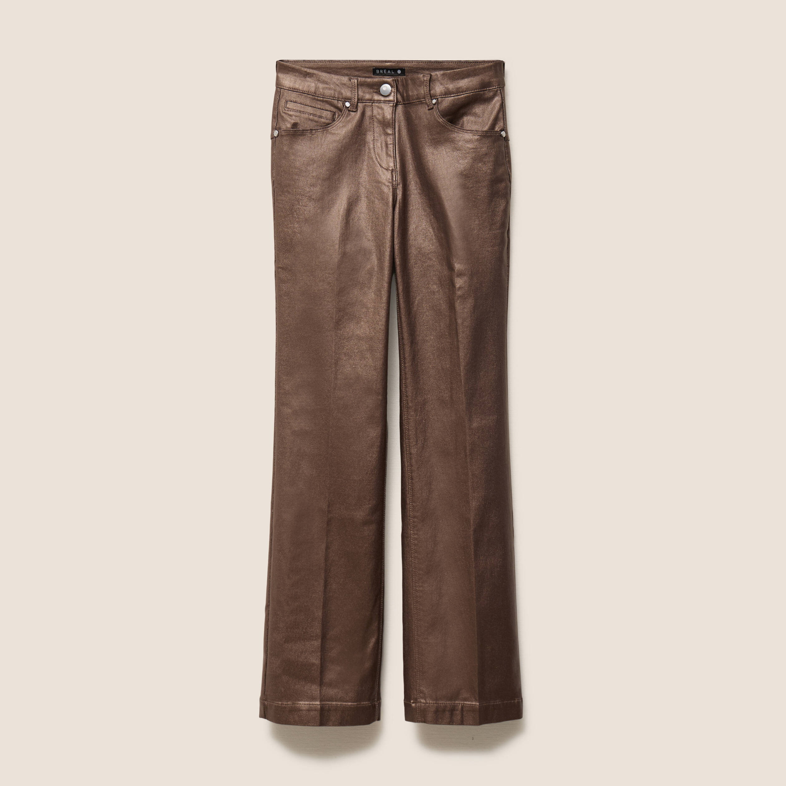 Pantalon enduit coupe large marron fonc&eacute; femme