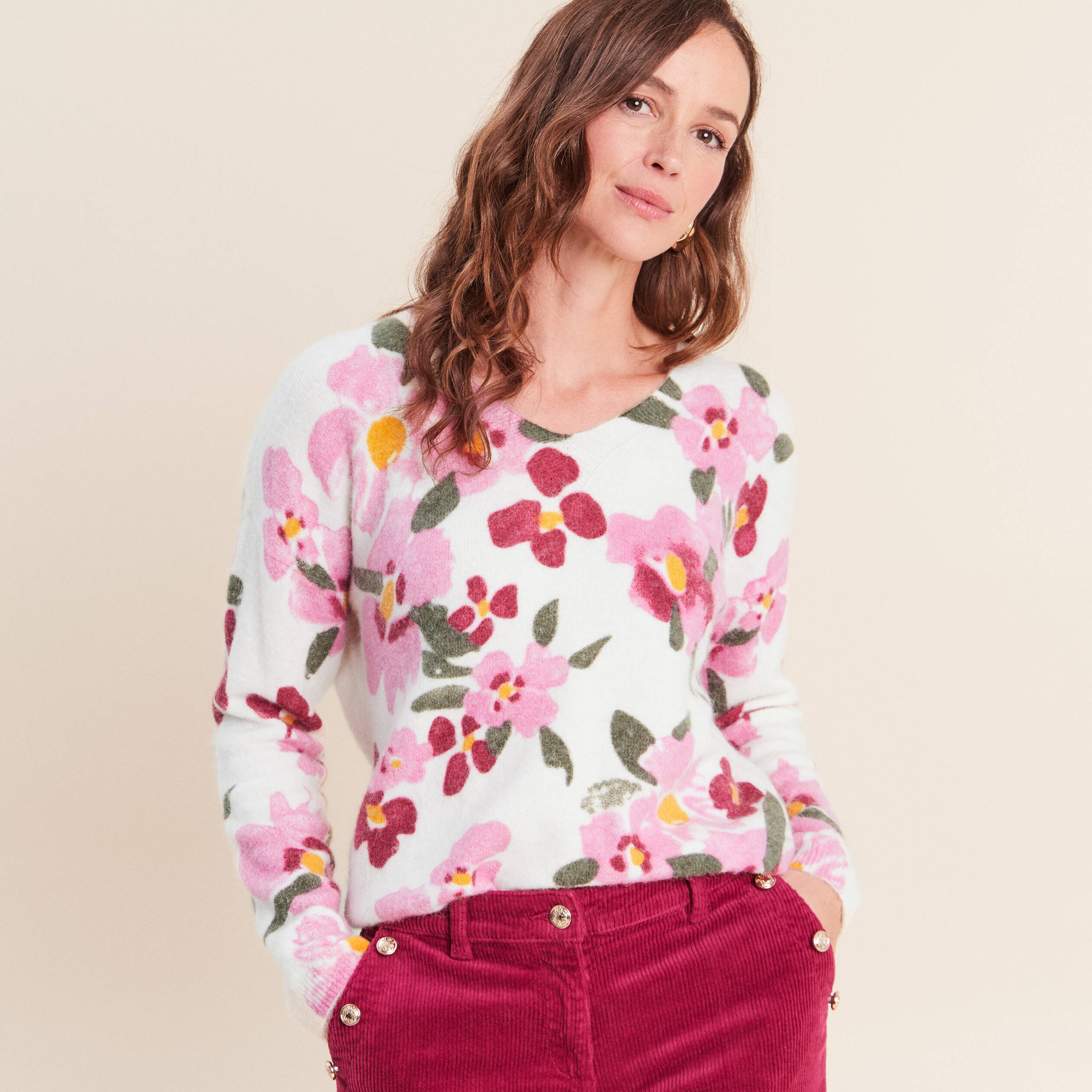 Pull manches longues multicolore femme