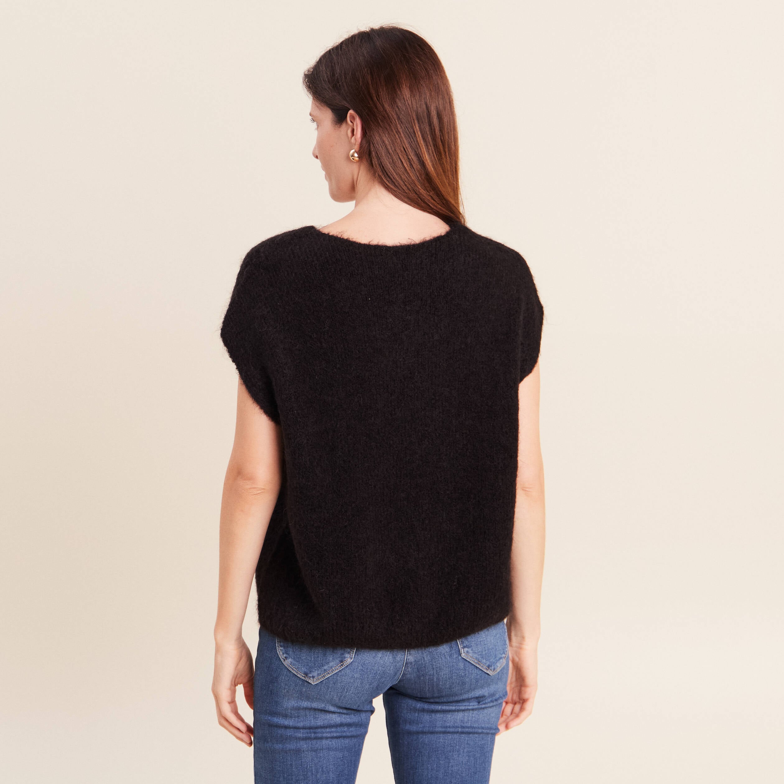 Pull sans manches noir femme