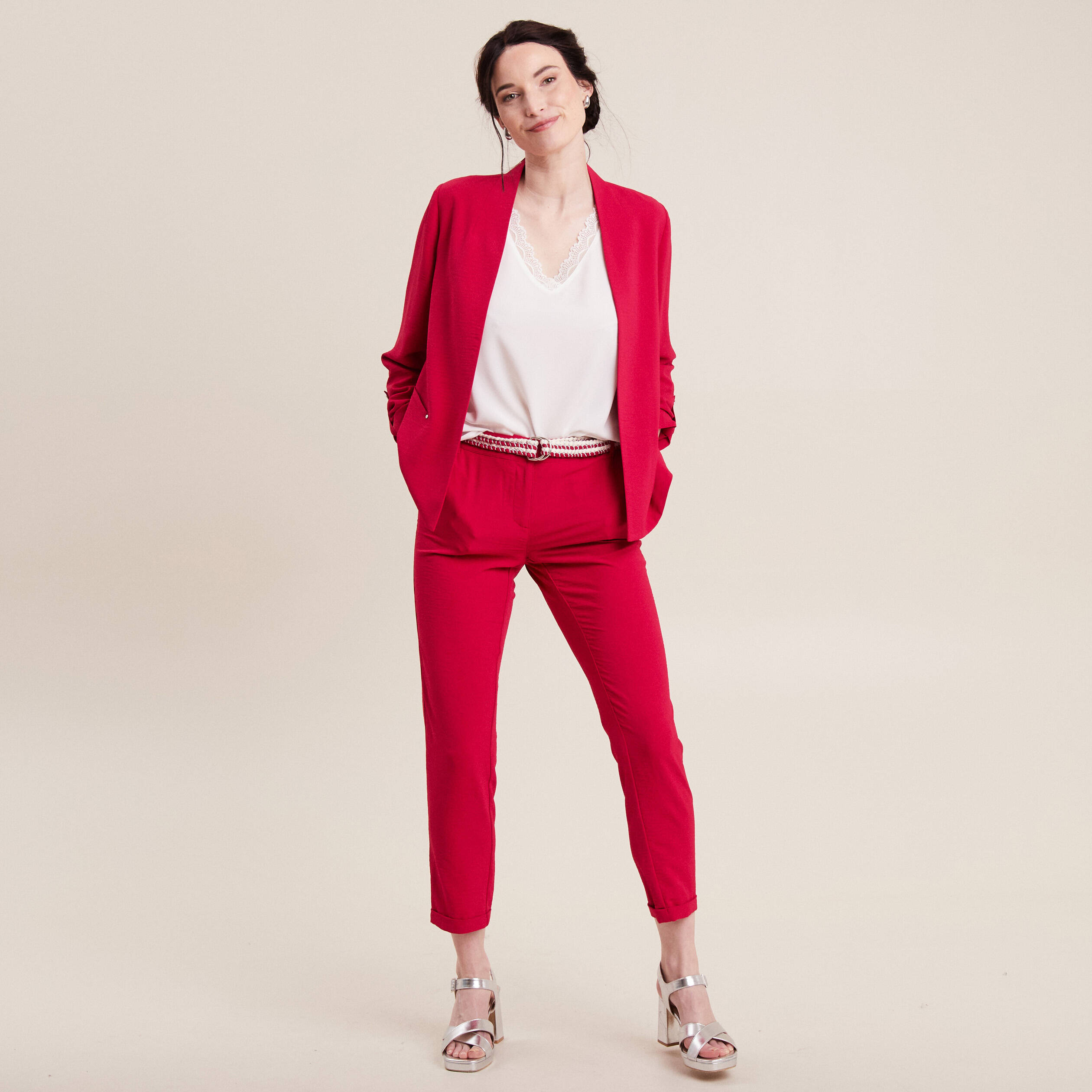 veste droite fluide rose cerise femme Veste droite fluide rose cerise femme