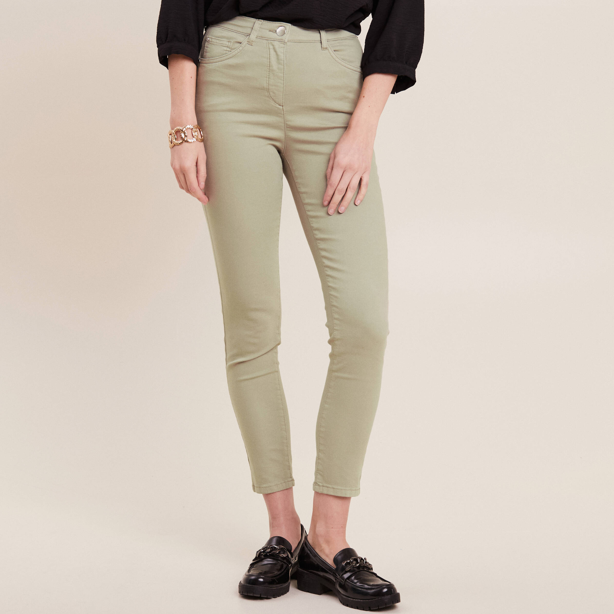 pantalon leger taille haute 78eme vert clair femme Pantalon léger taille haute 7/8ème vert clair femme