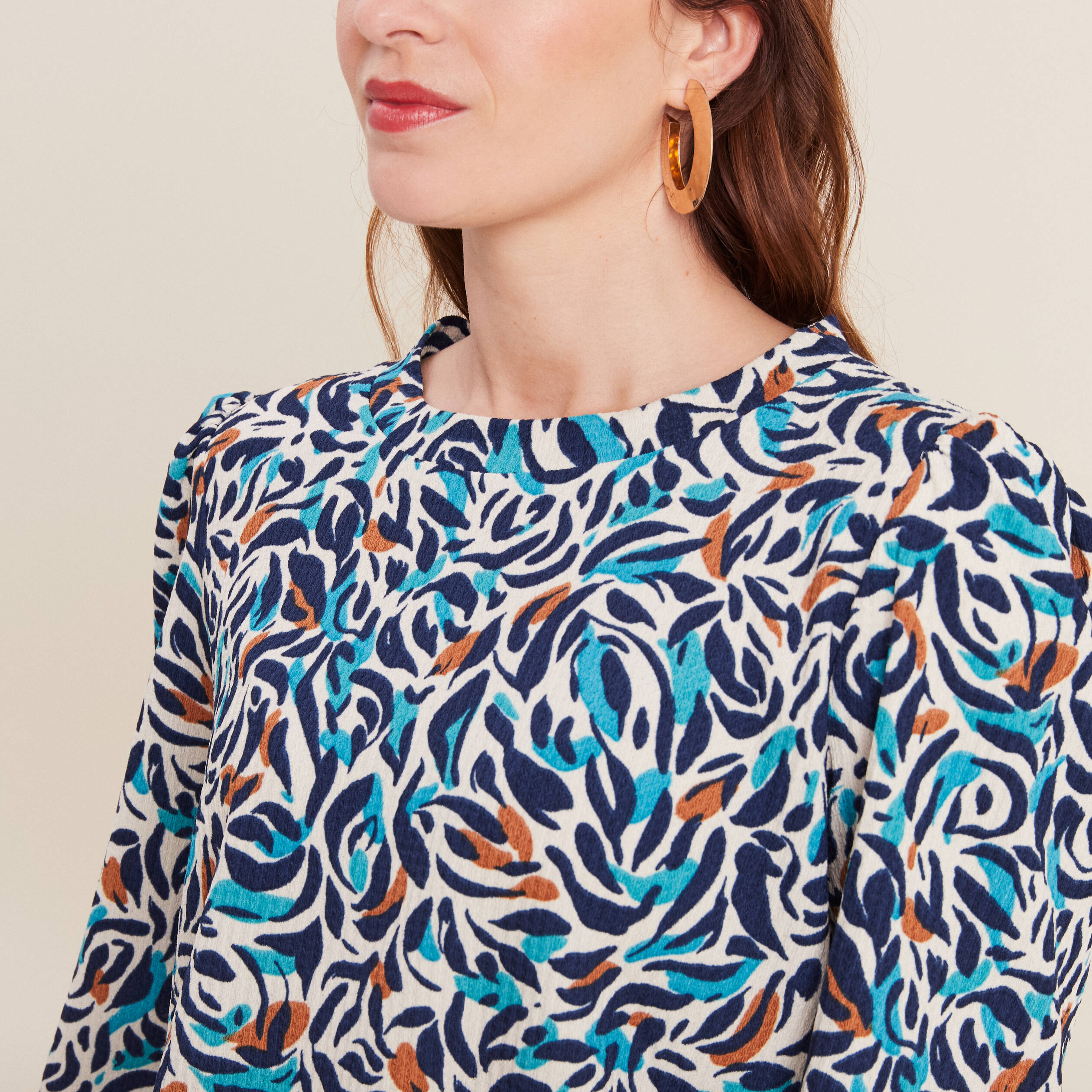 blouse manches 34 bleu canard femme Blouse manches 3/4 bleu canard femme