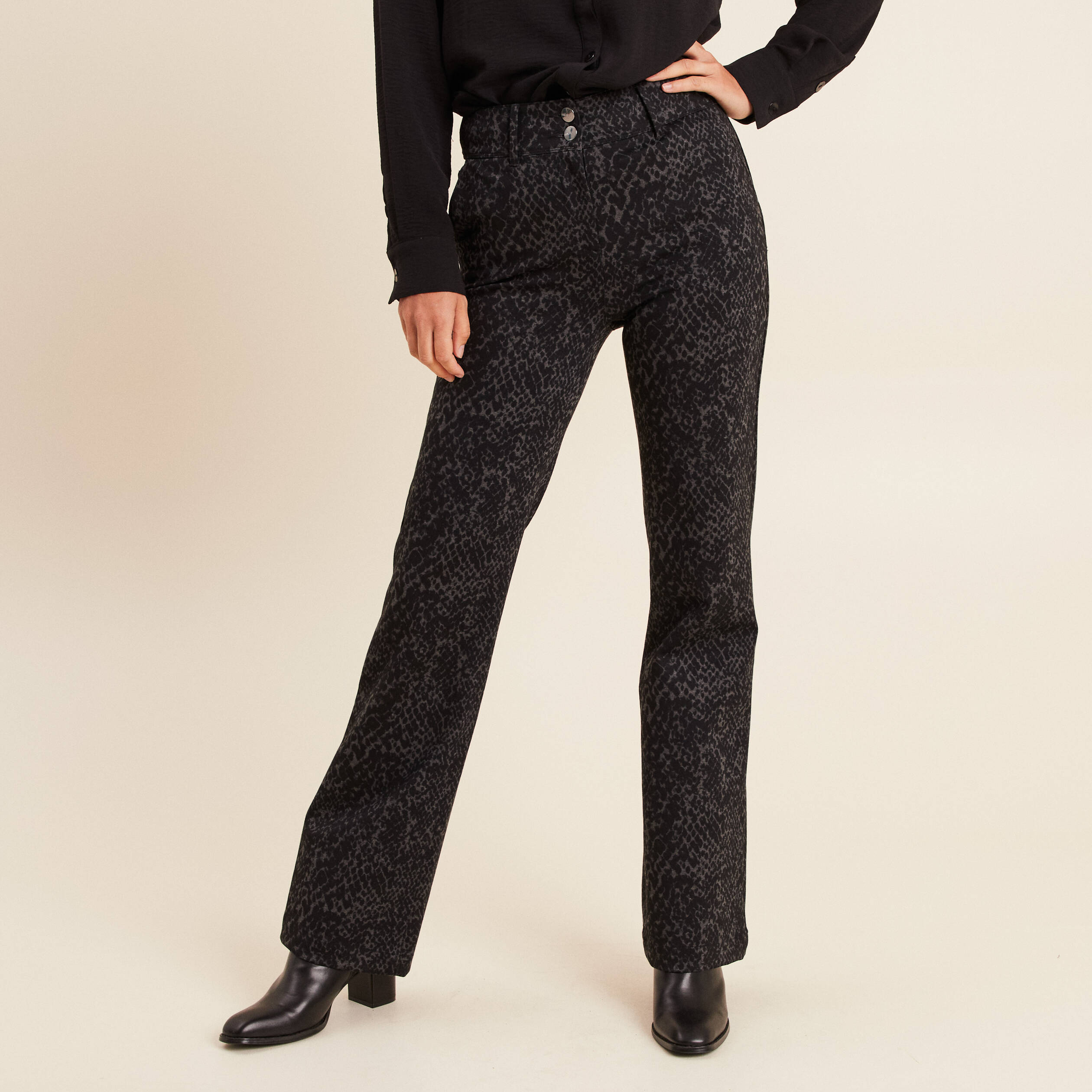 Pantalon bootcut taille haute vert kaki femme Vibs