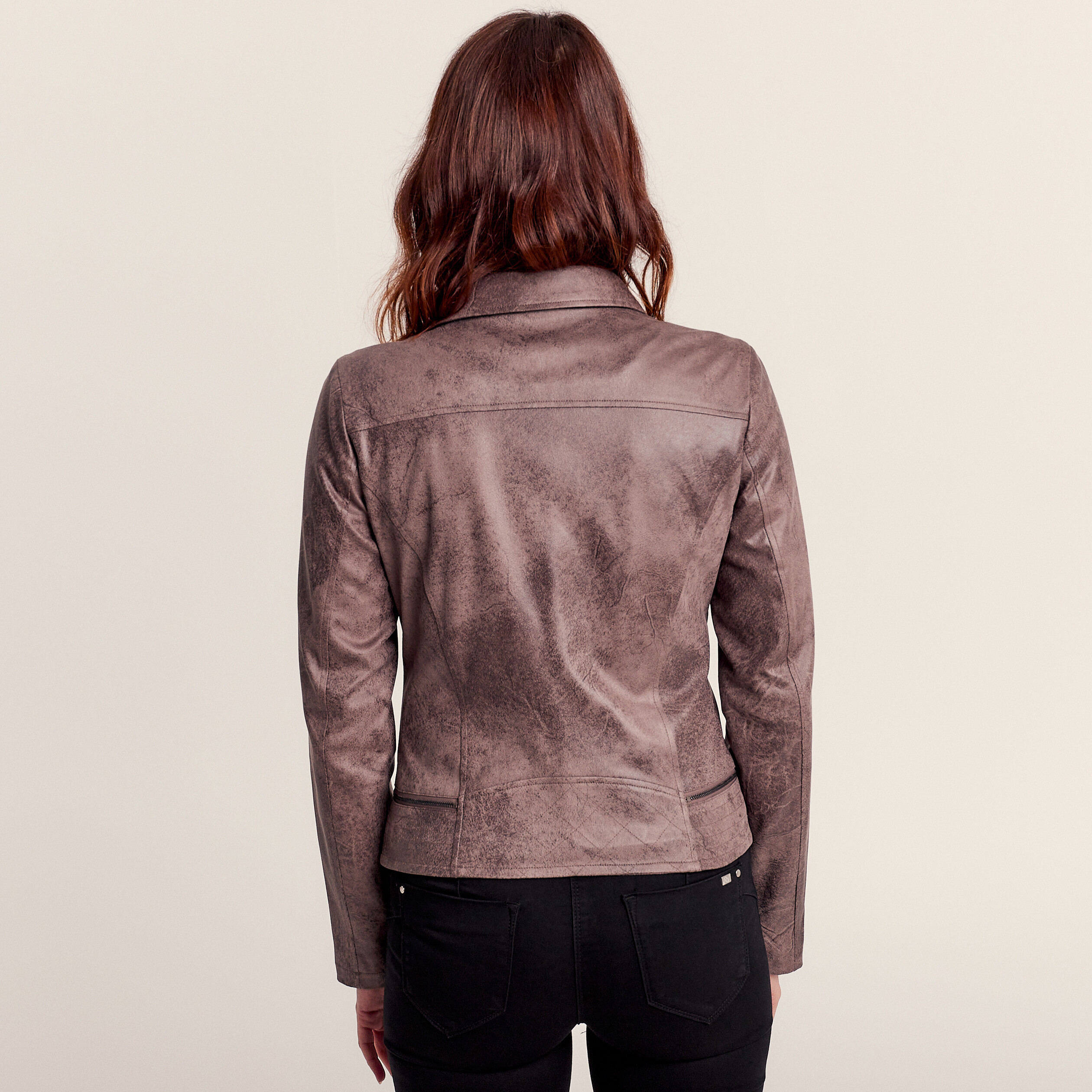 Veste esprit motard zippée taupe femme