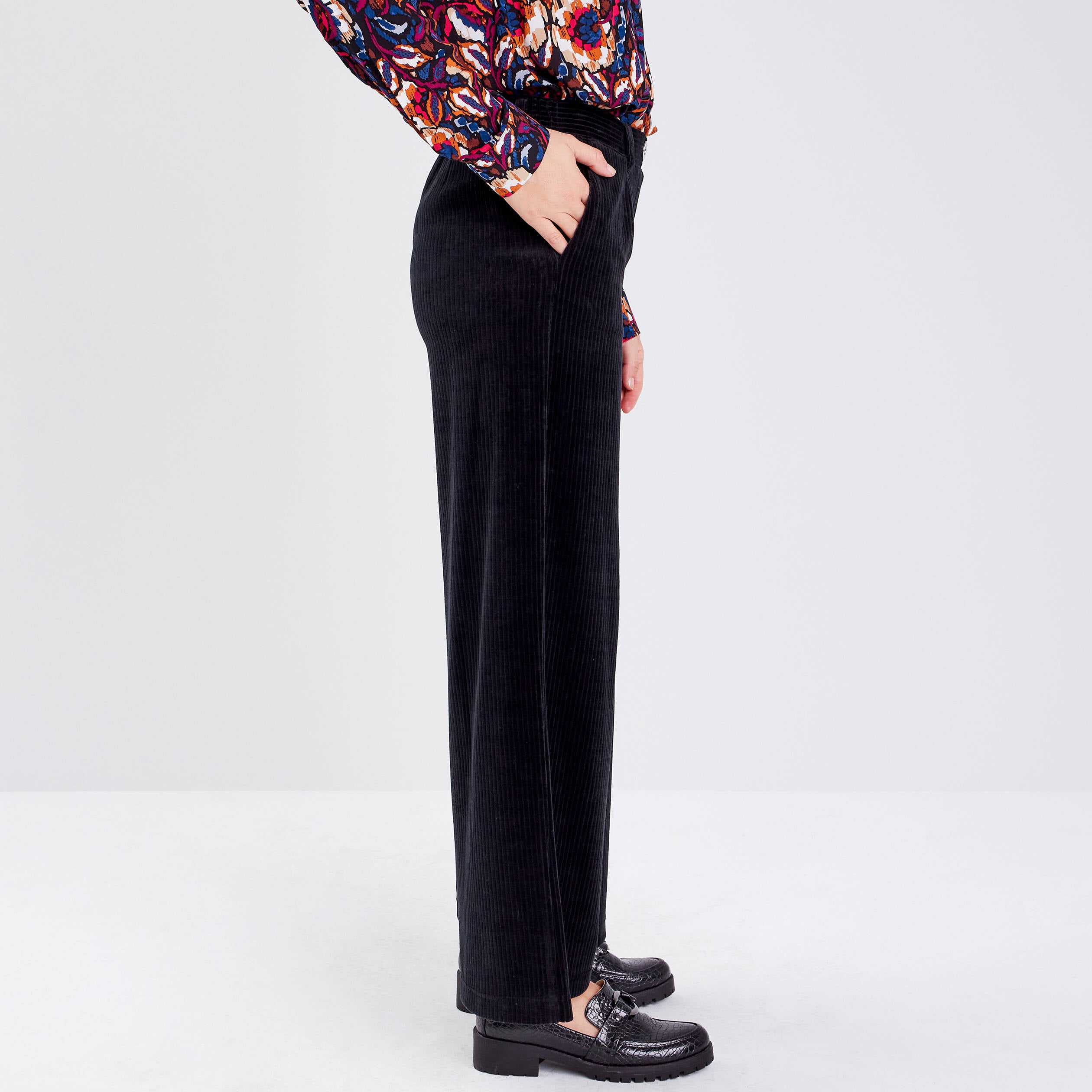 Pantalon large velours noir femme