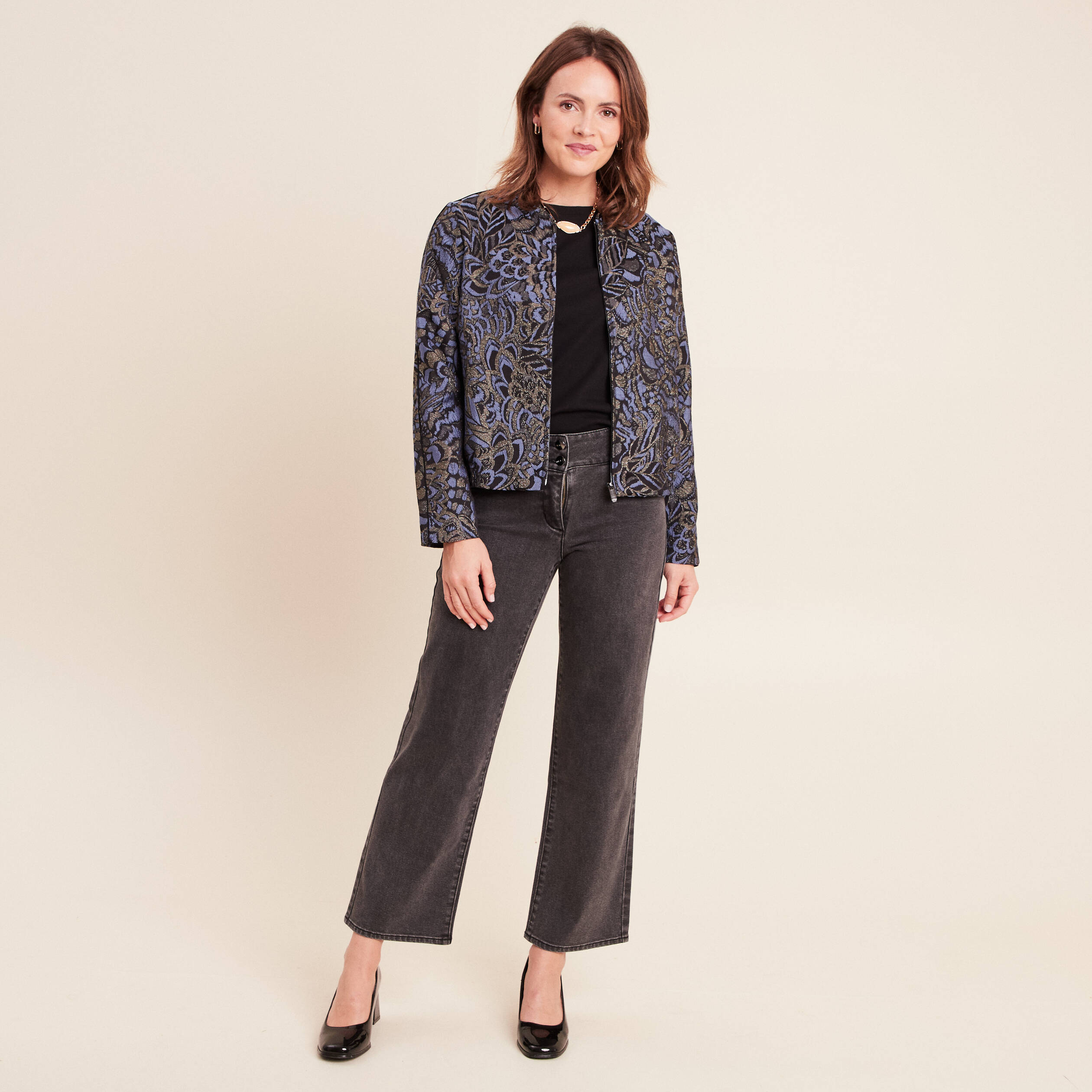 Jean large 7/8&egrave;me denim gris femme
