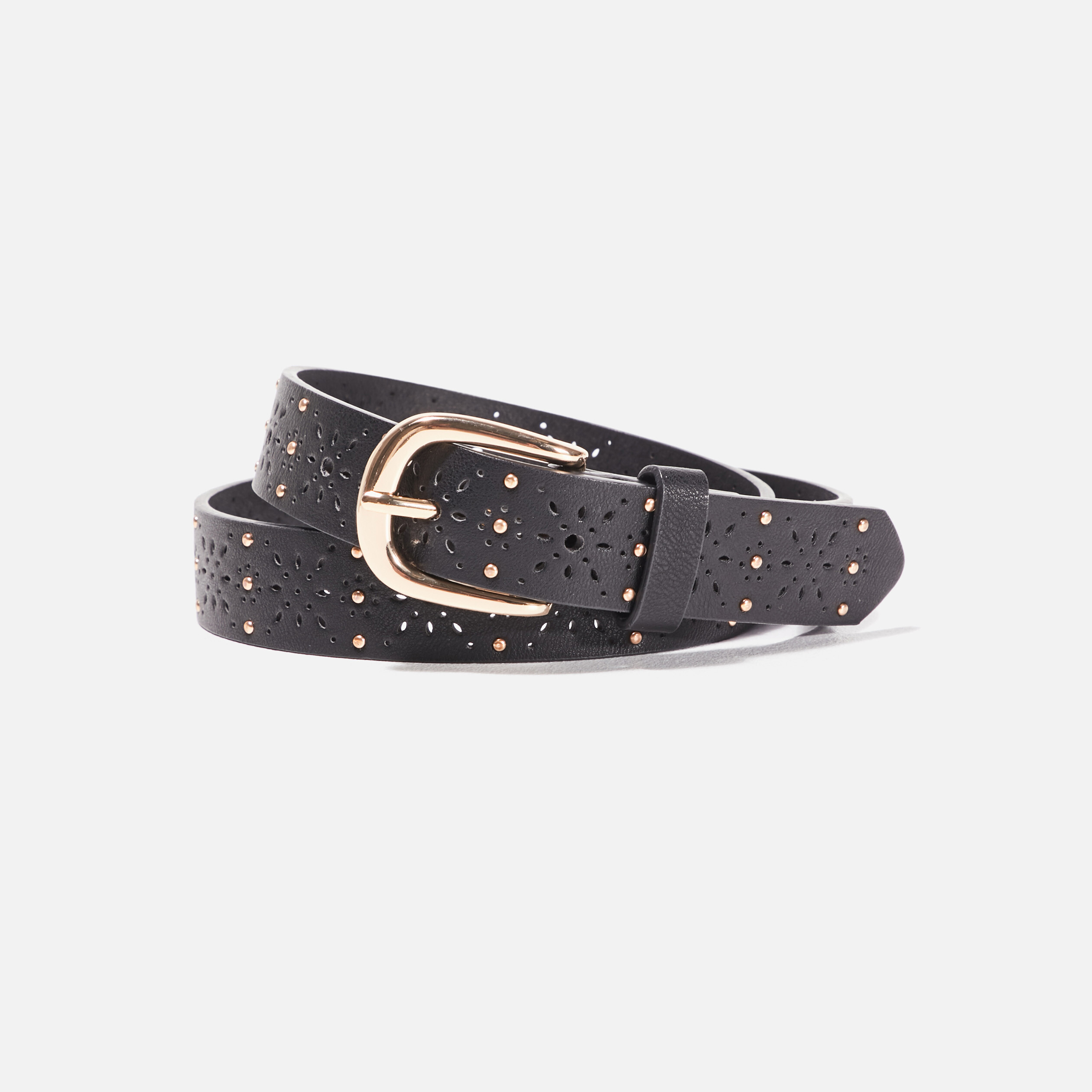 Ceinture ajourée à clous noir femme