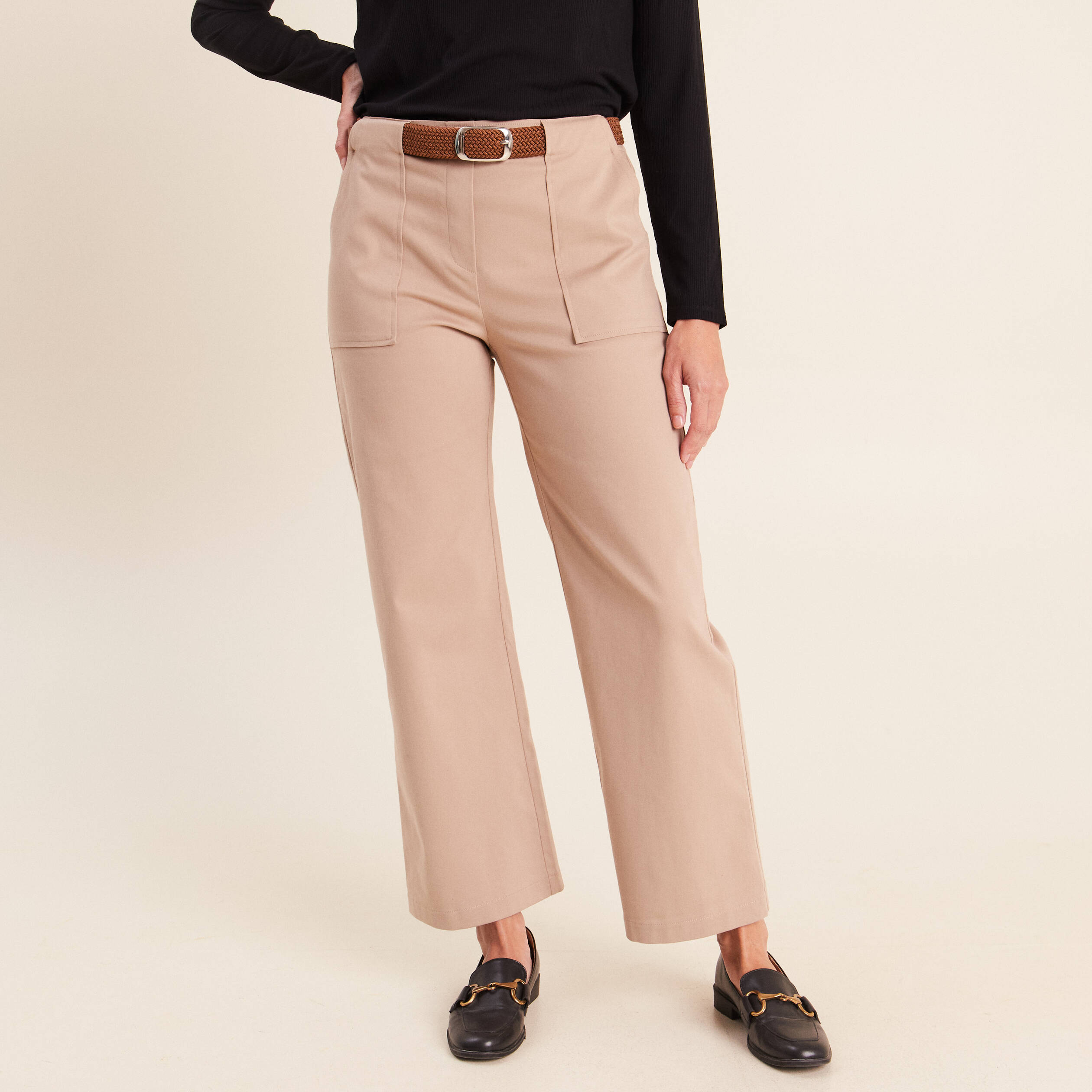 Pantalon cargo taille haute sable femme