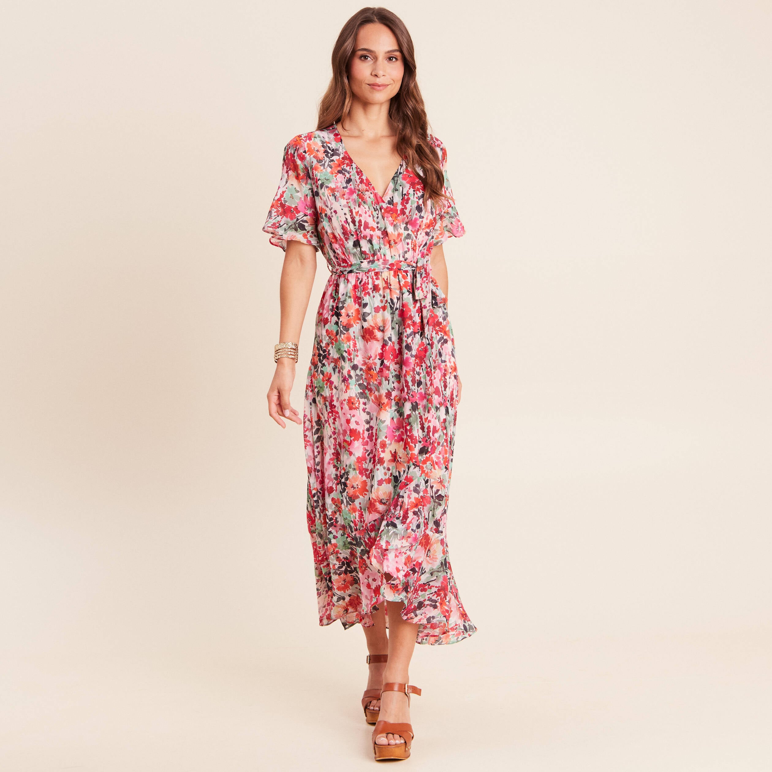 Robe longue portefeuille multicolore femme
