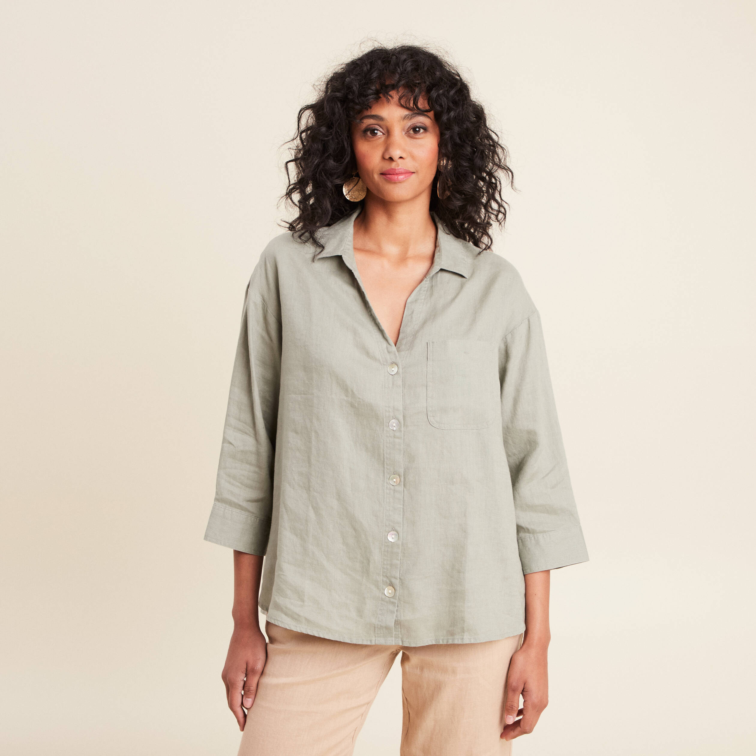 chemise manches 34 vert clair femme Chemise manches 3/4 vert clair femme