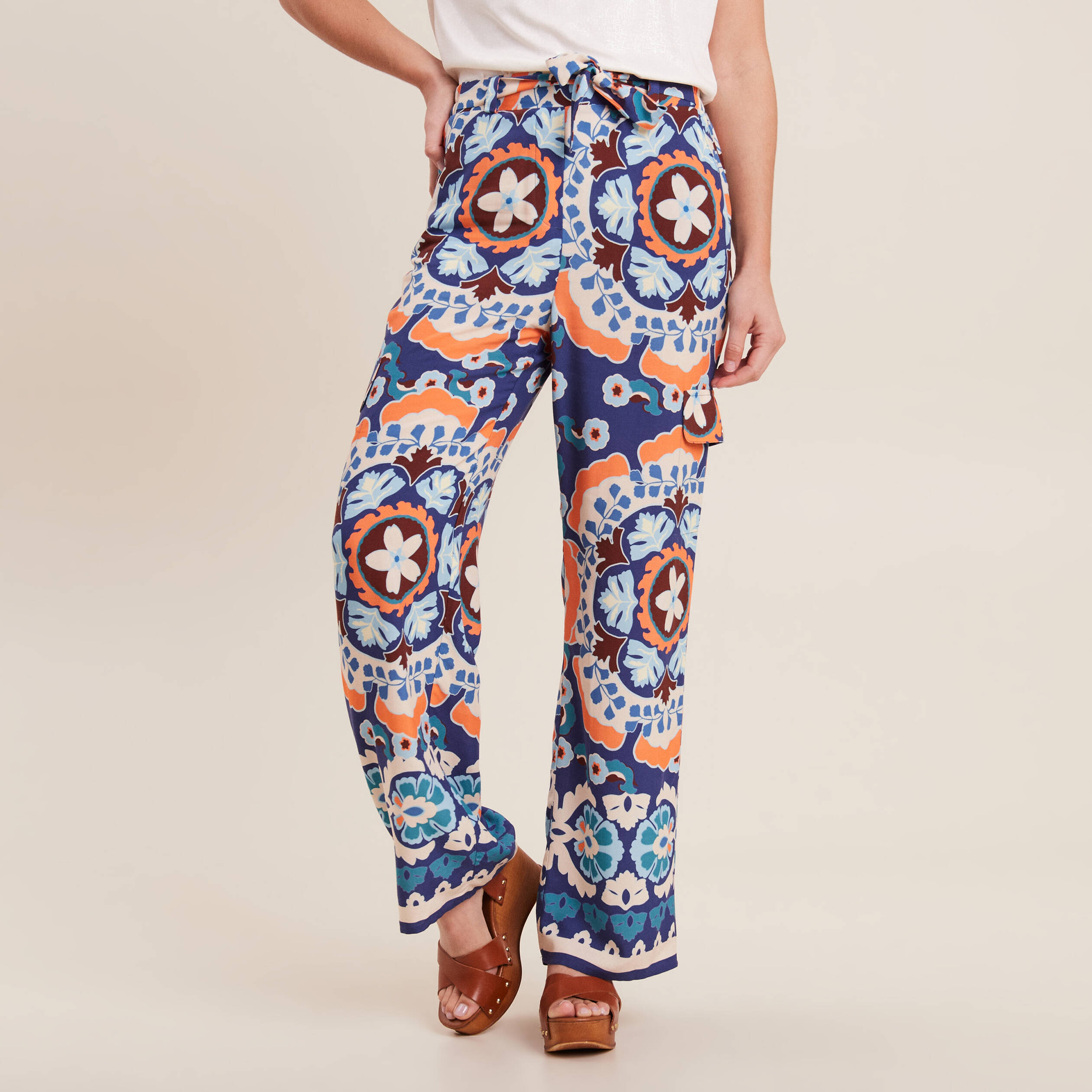 Pantalon Bloc De Couleur Flottant Large Jambe