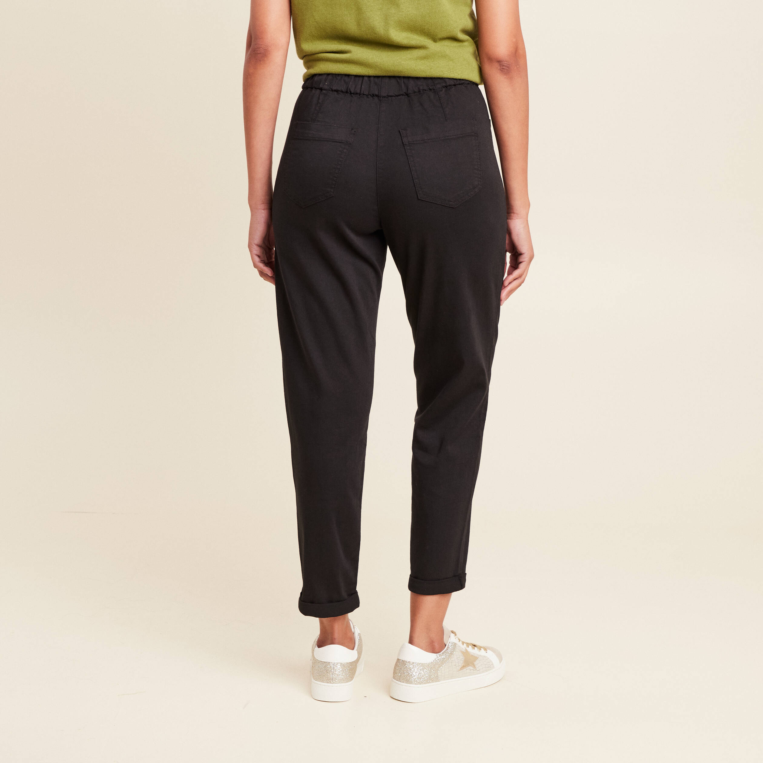Pantalon Femme Coupe Droite Taille Haute - Coton Extensible Décontracté Avec Poches
