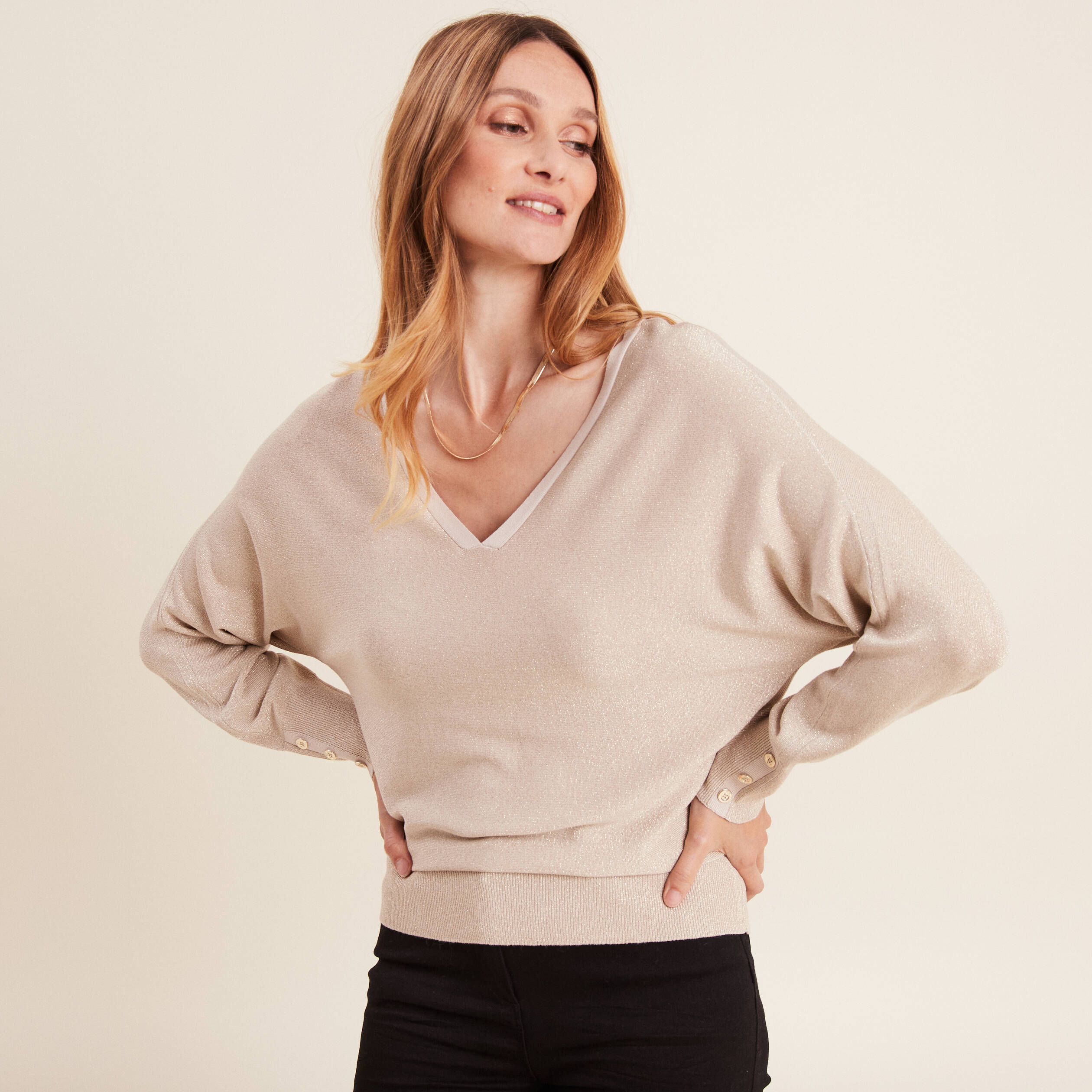 Pull manches longues couleur or femme Vibs