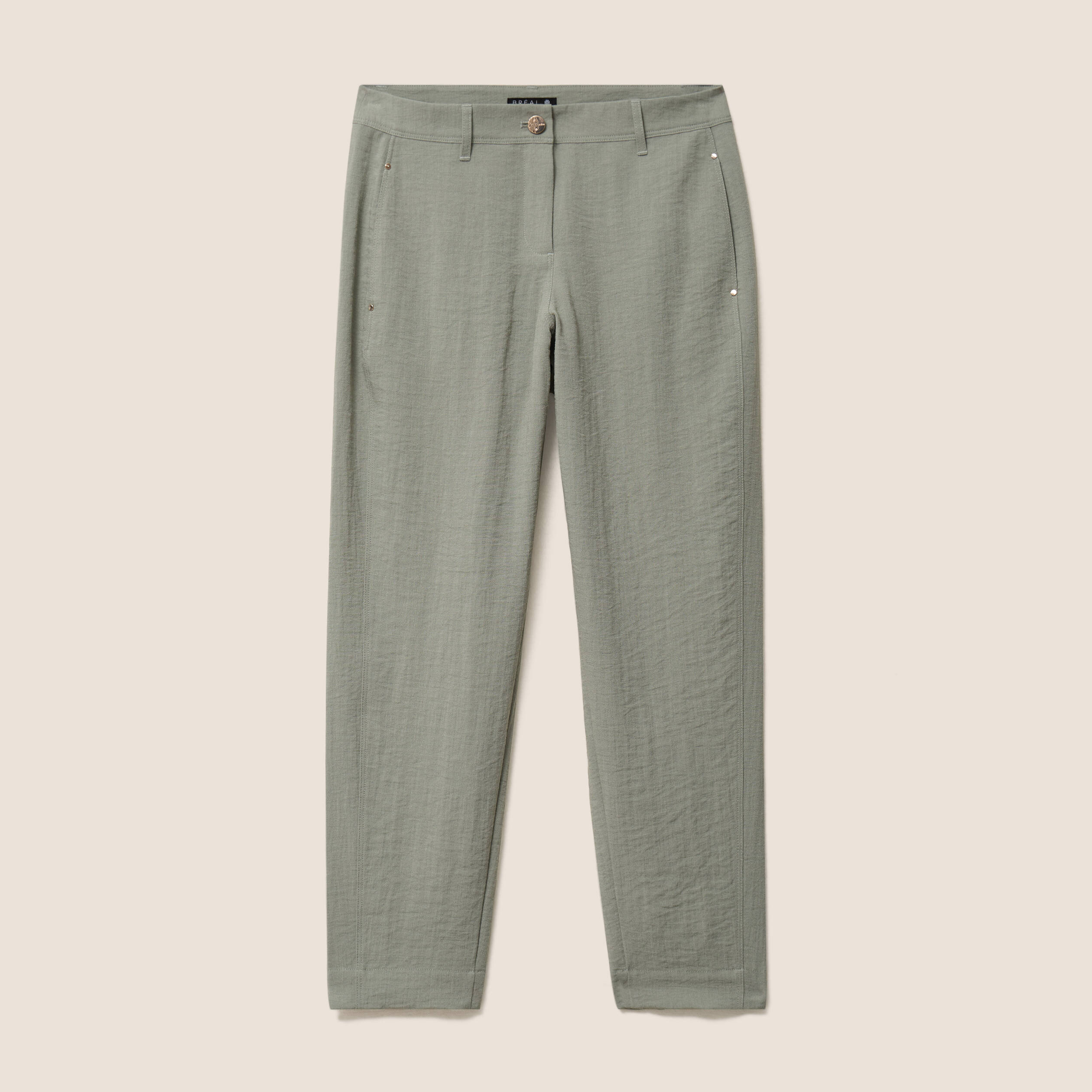 Pantalon large 7/8&egrave;me doubl&eacute; aspect lin vert clair femme