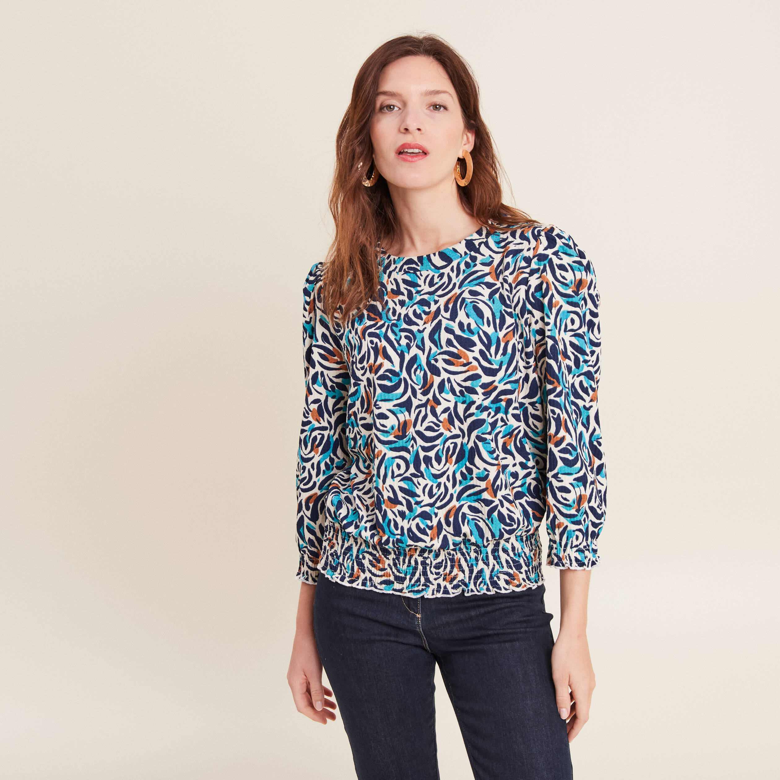 blouse manches 34 bleu canard femme Blouse manches 3/4 bleu canard femme