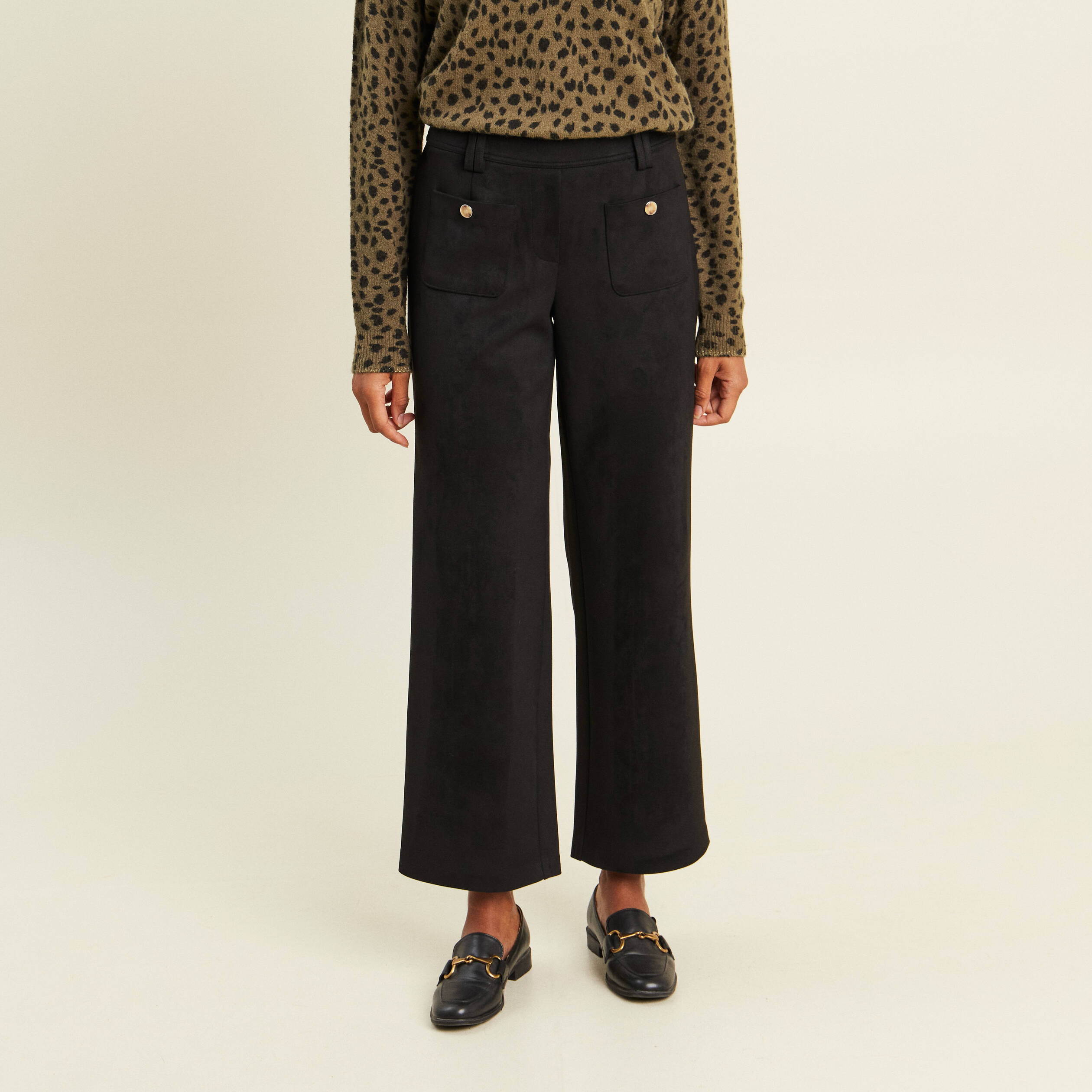 Pantalon aspect daim noir femme