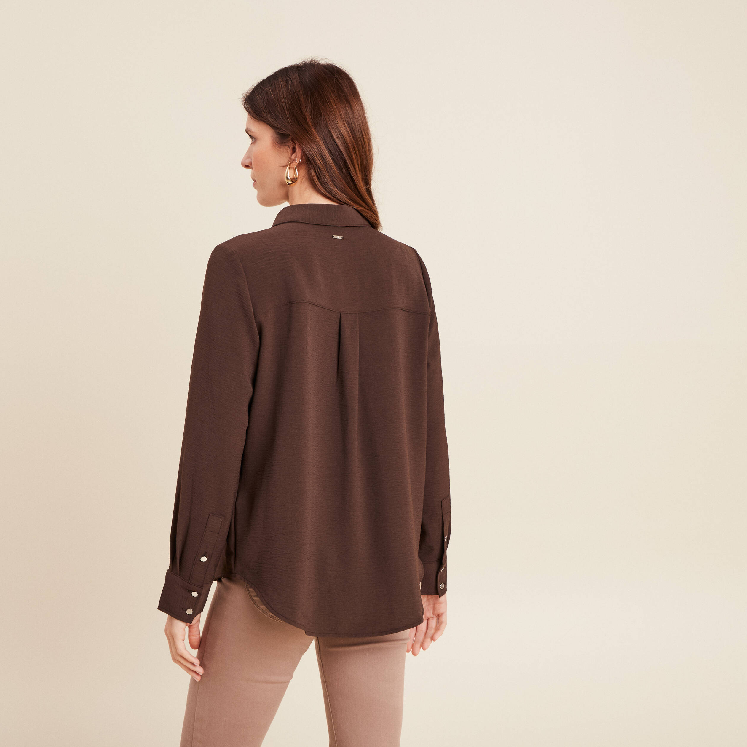 Chemise manches longues marron femme