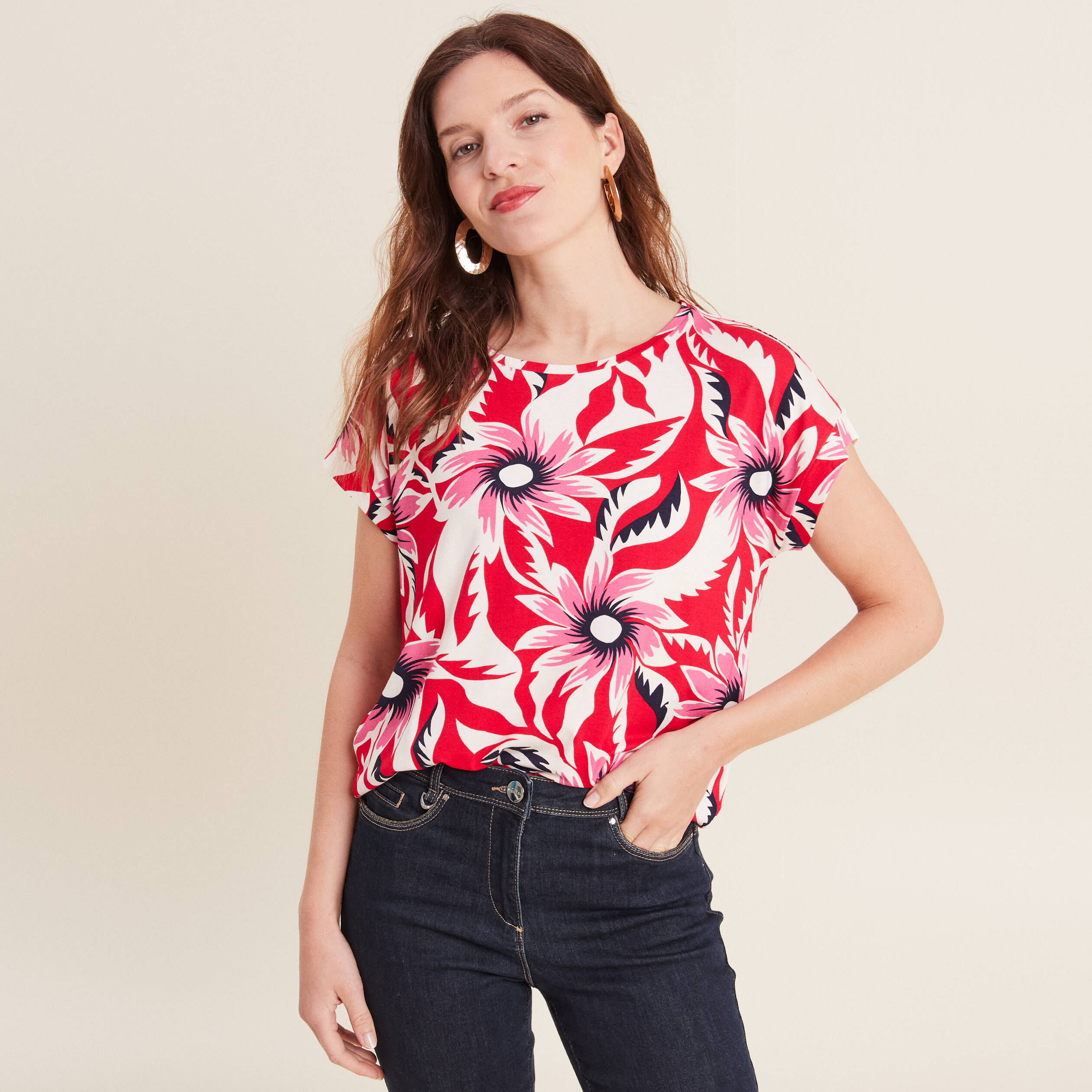 t shirt manches courtes rouge femme T-shirt manches courtes rouge femme
