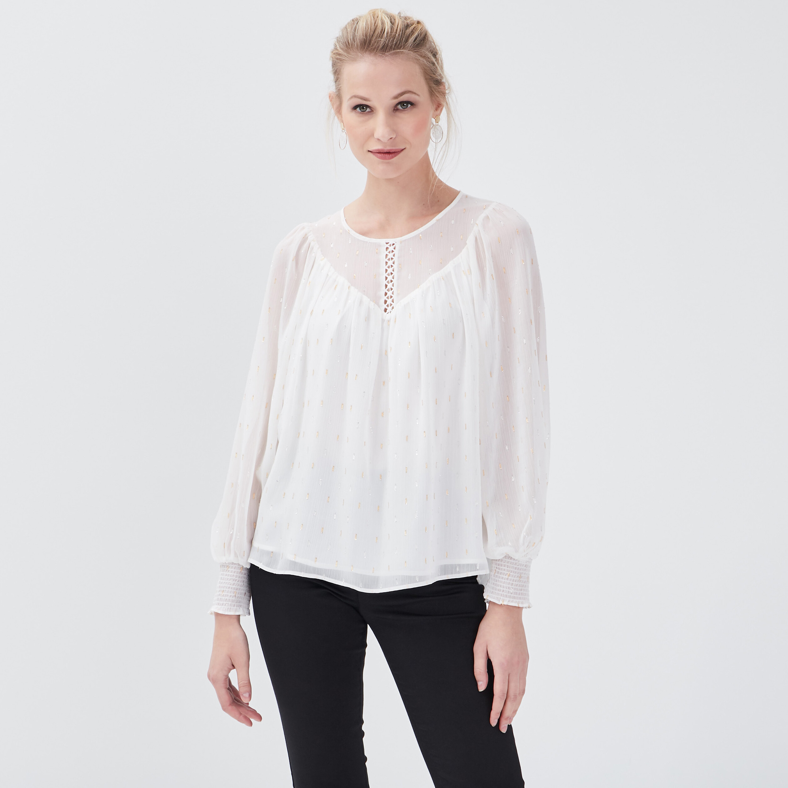 Blouson Femme écru - Col Et Manches En Tricot, Taille 46/48, Occasion Très Bon état