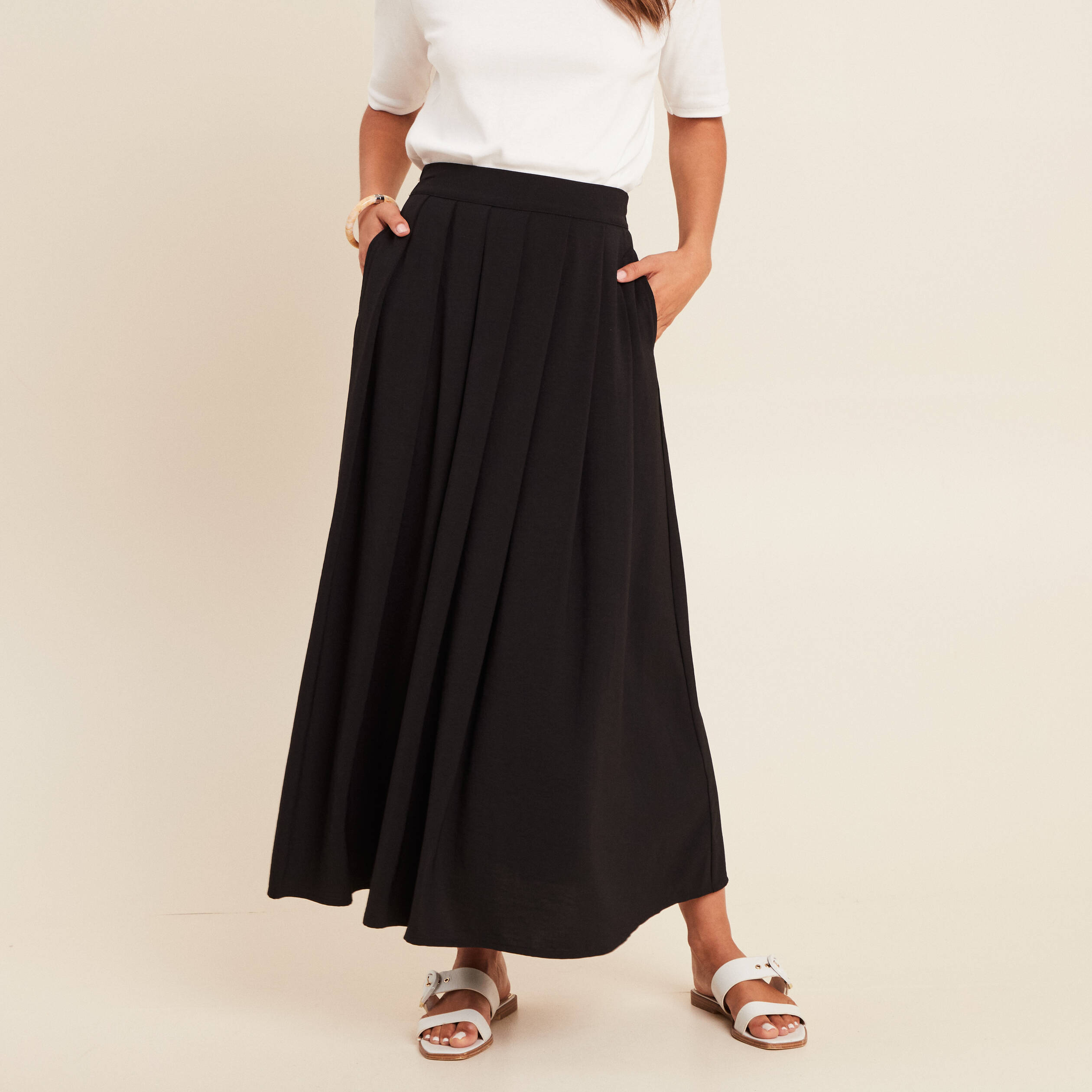 jupe longue evasee fluide noir femme Jupe longue évasée fluide noir femme