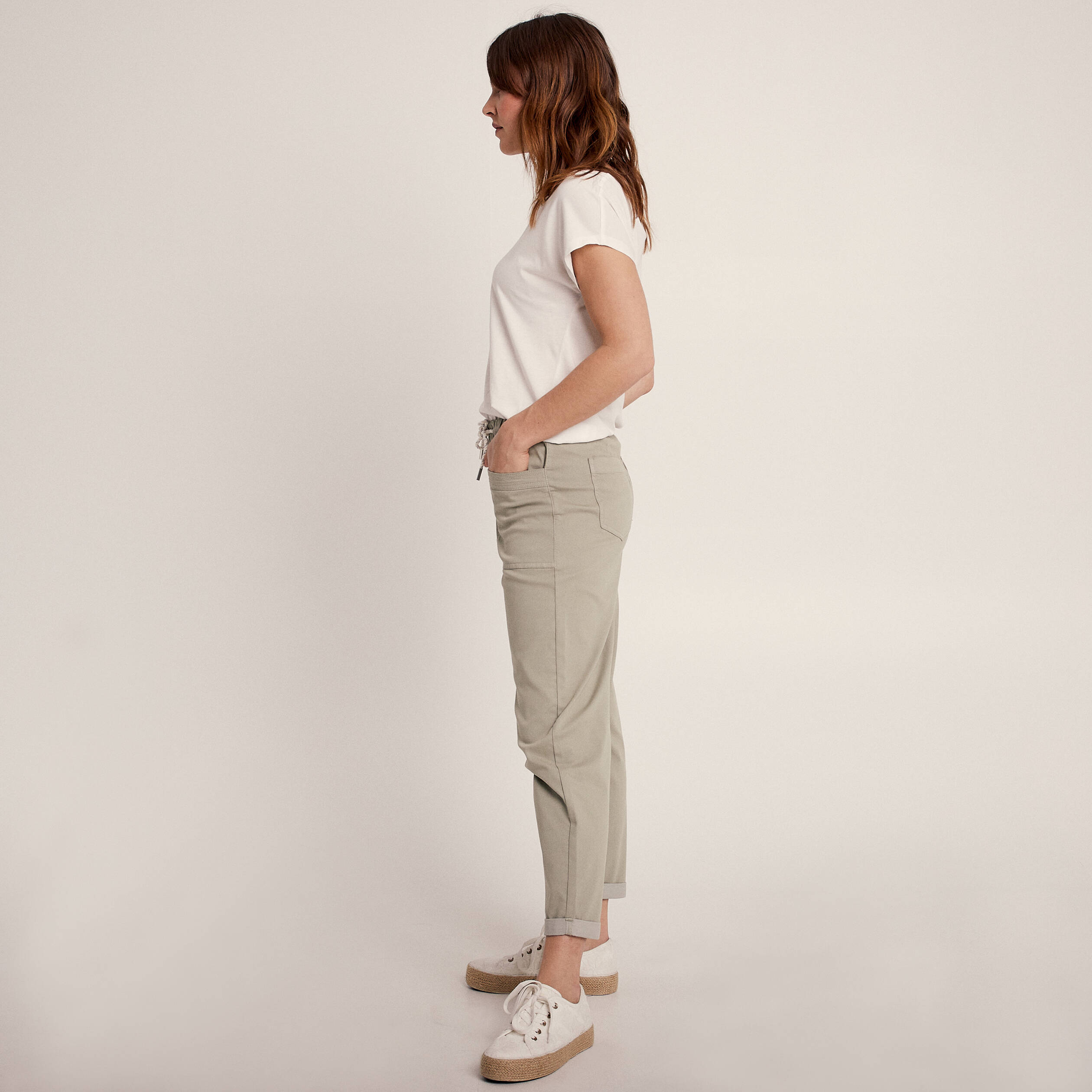 Pantalon flou à coulisse vert clair femme