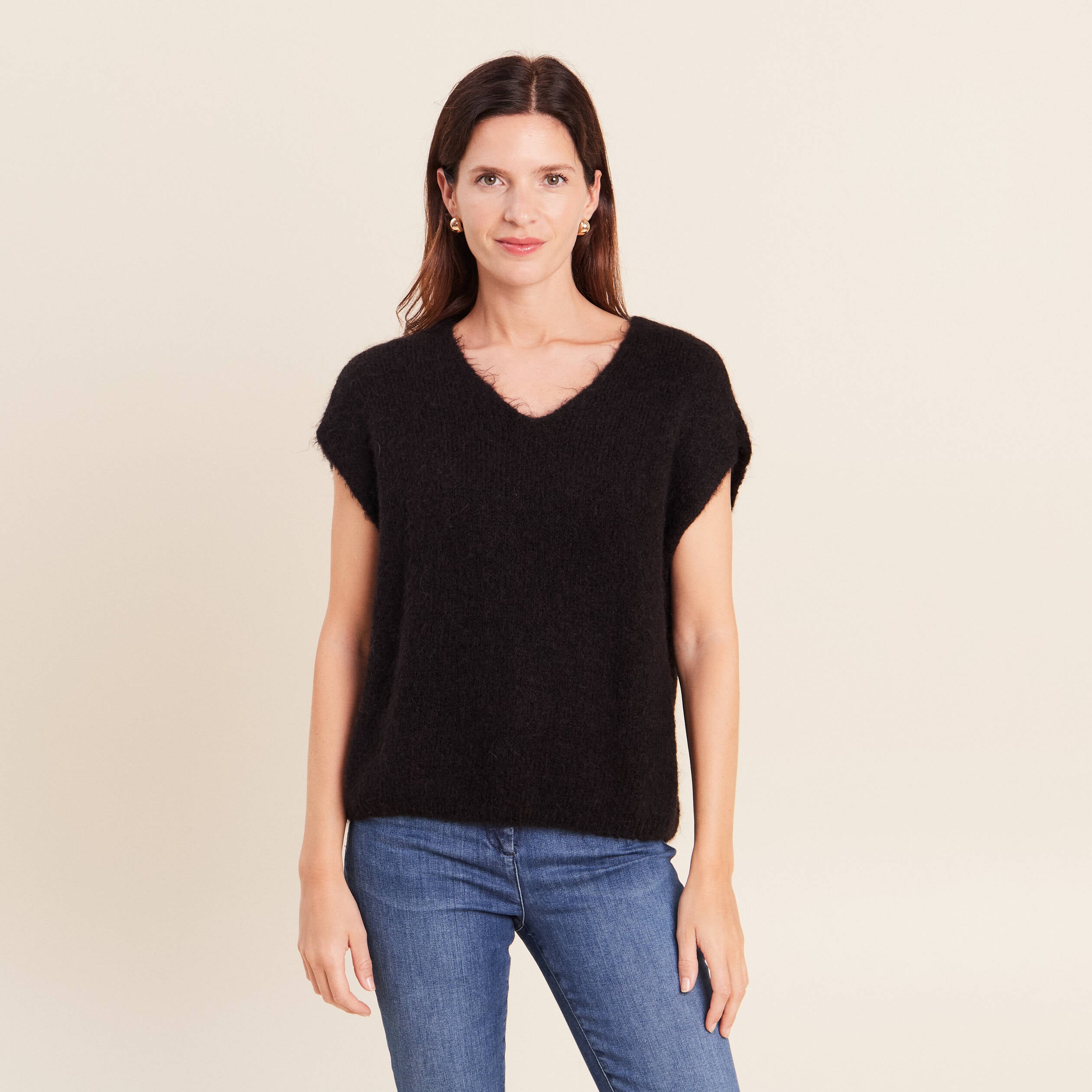 Pull sans manches noir femme