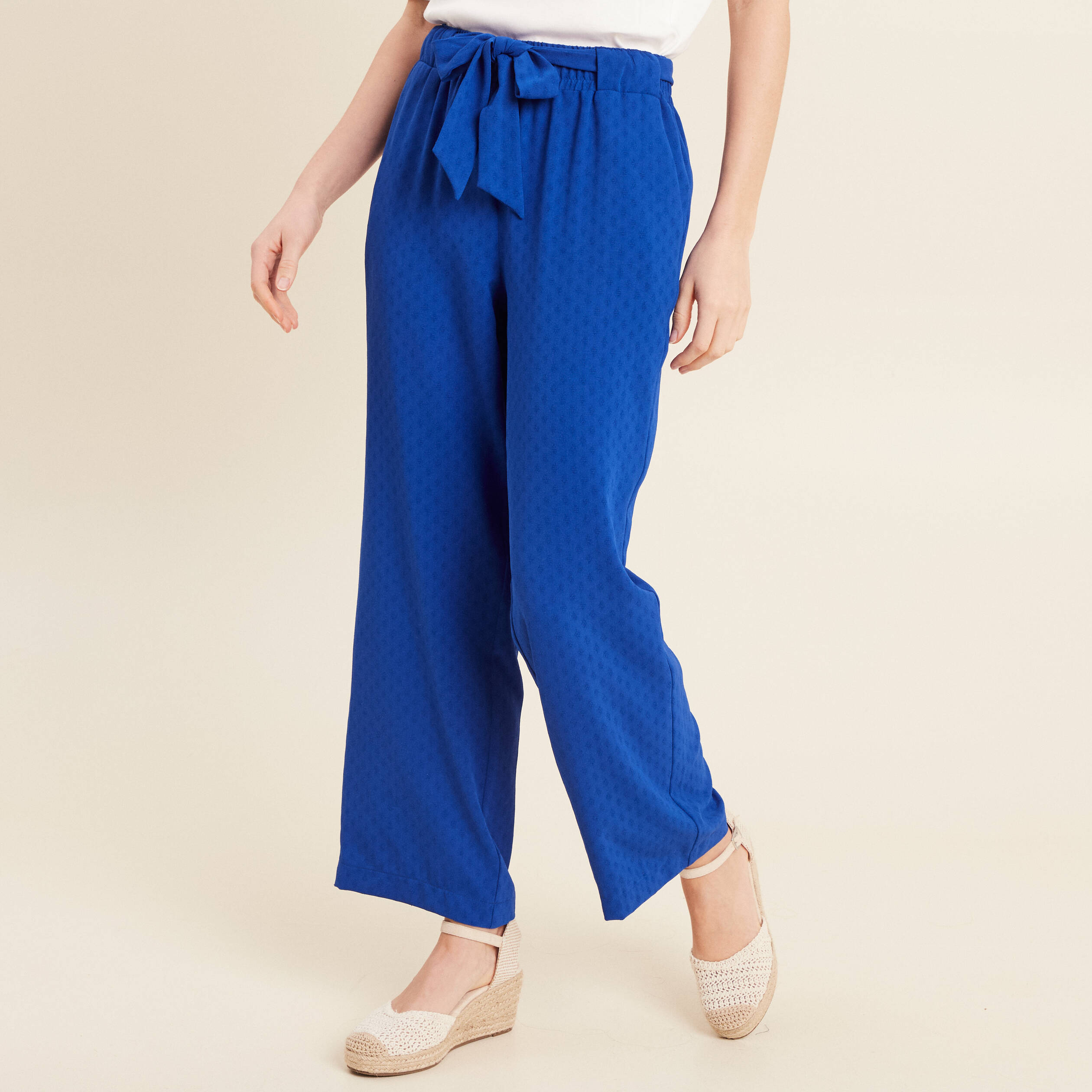 Pantalon flou droit 7/8&egrave;me bleu electrique femme