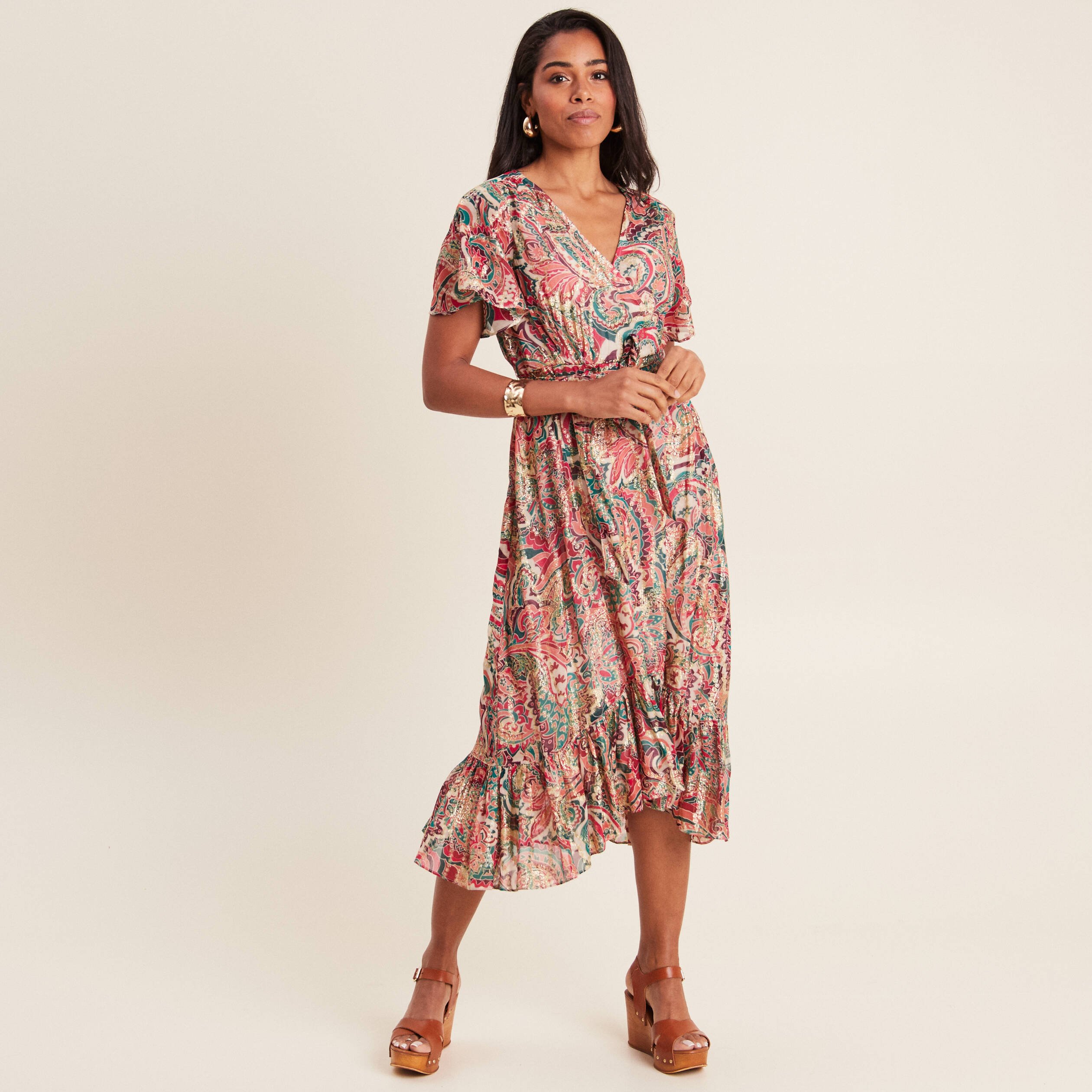 robe longue evasee fluide rose femme Robe longue évasée fluide rose femme