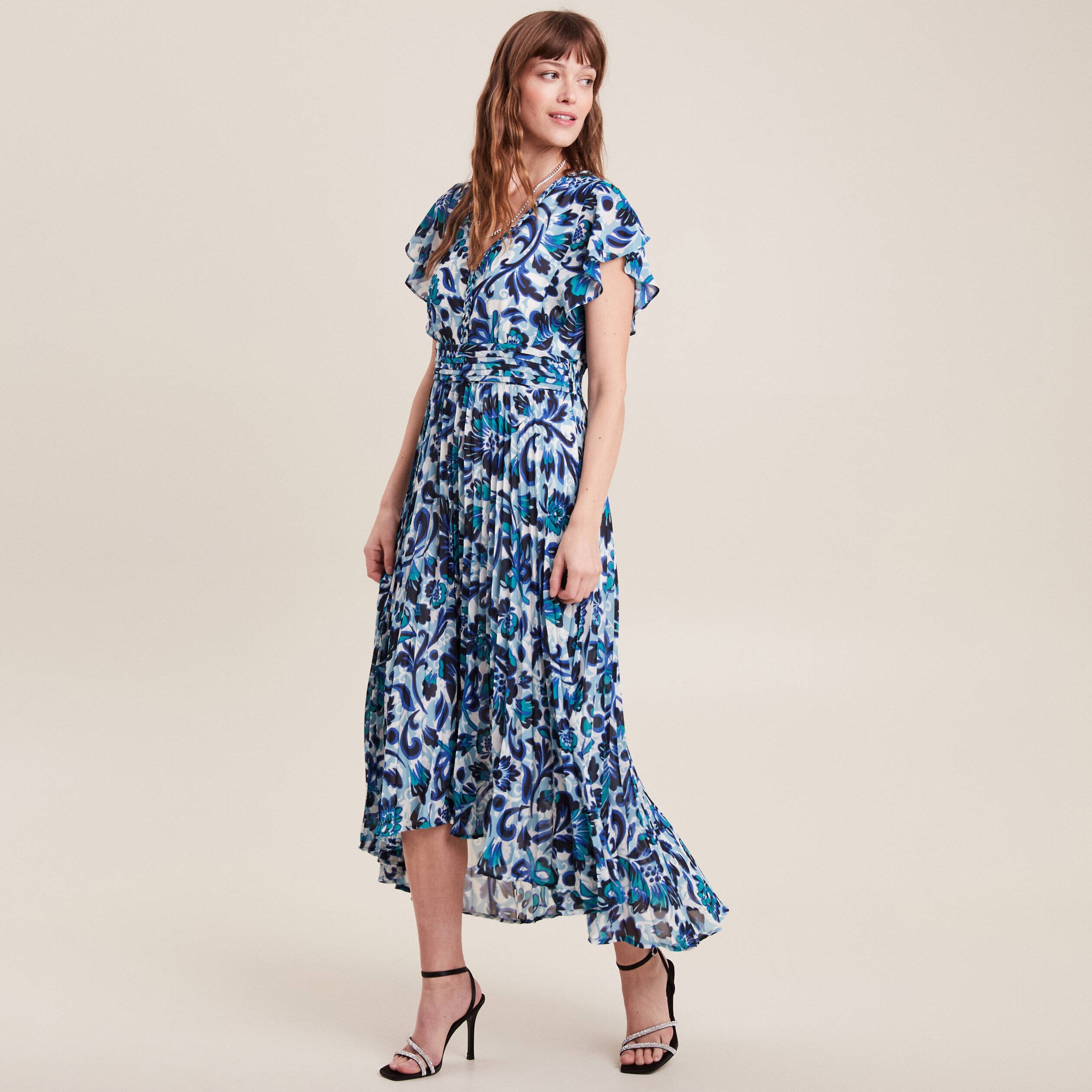 robe longue droite plissee bleu femme Robe longue droite plissée bleu femme