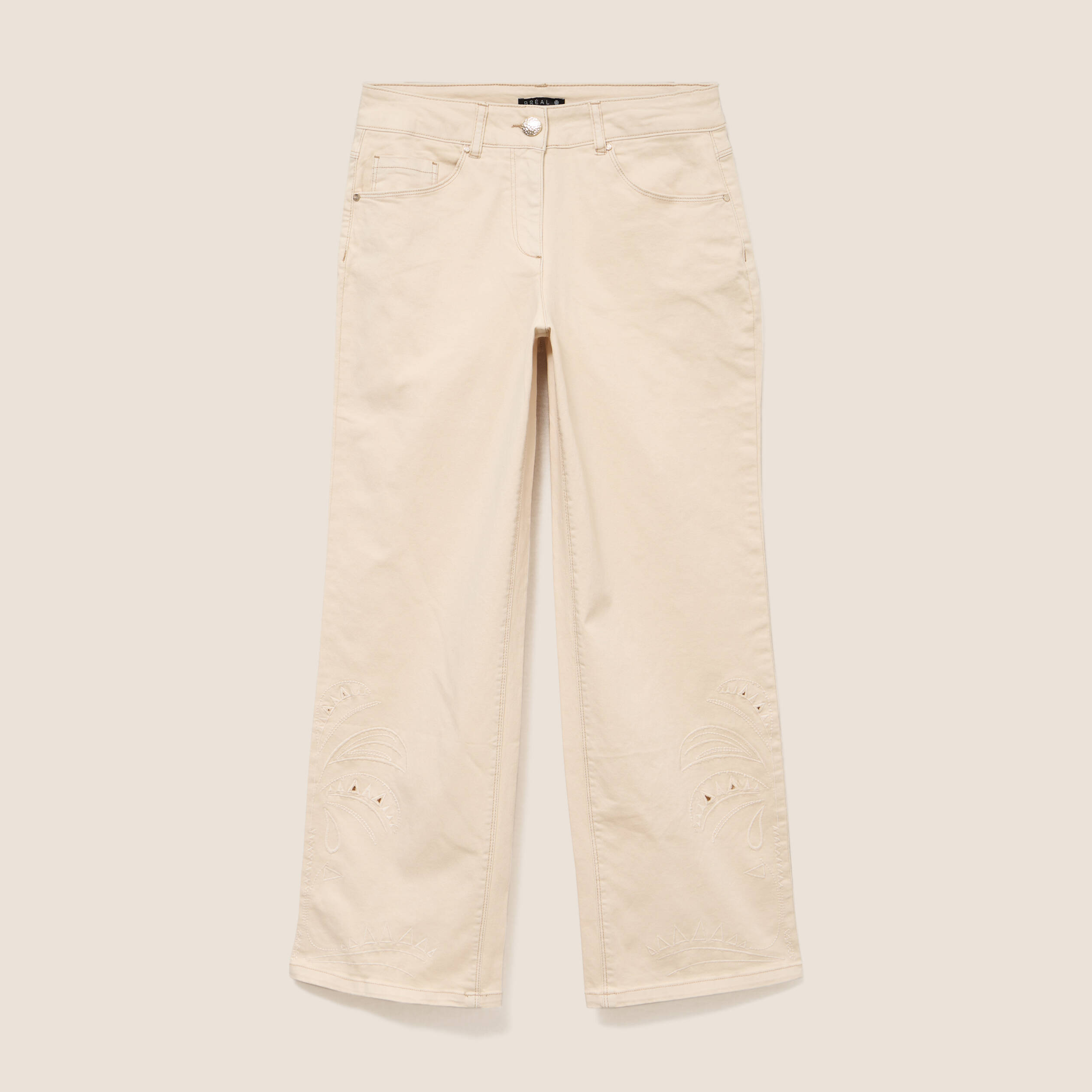 Pantalon 7/8&egrave;me coupe large ivoire femme