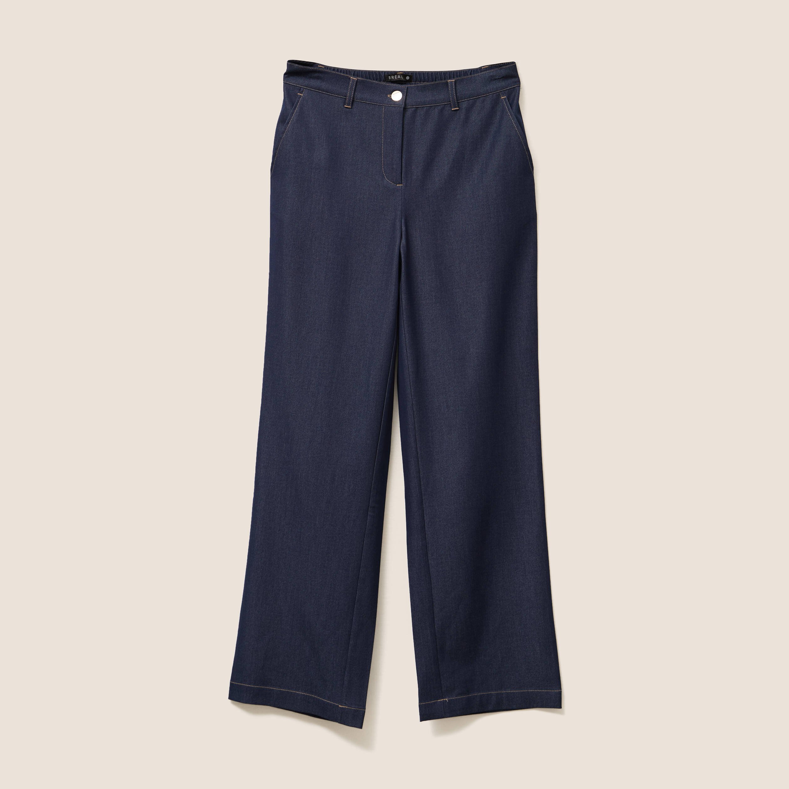 Pantalon large taille haute denim stone femme