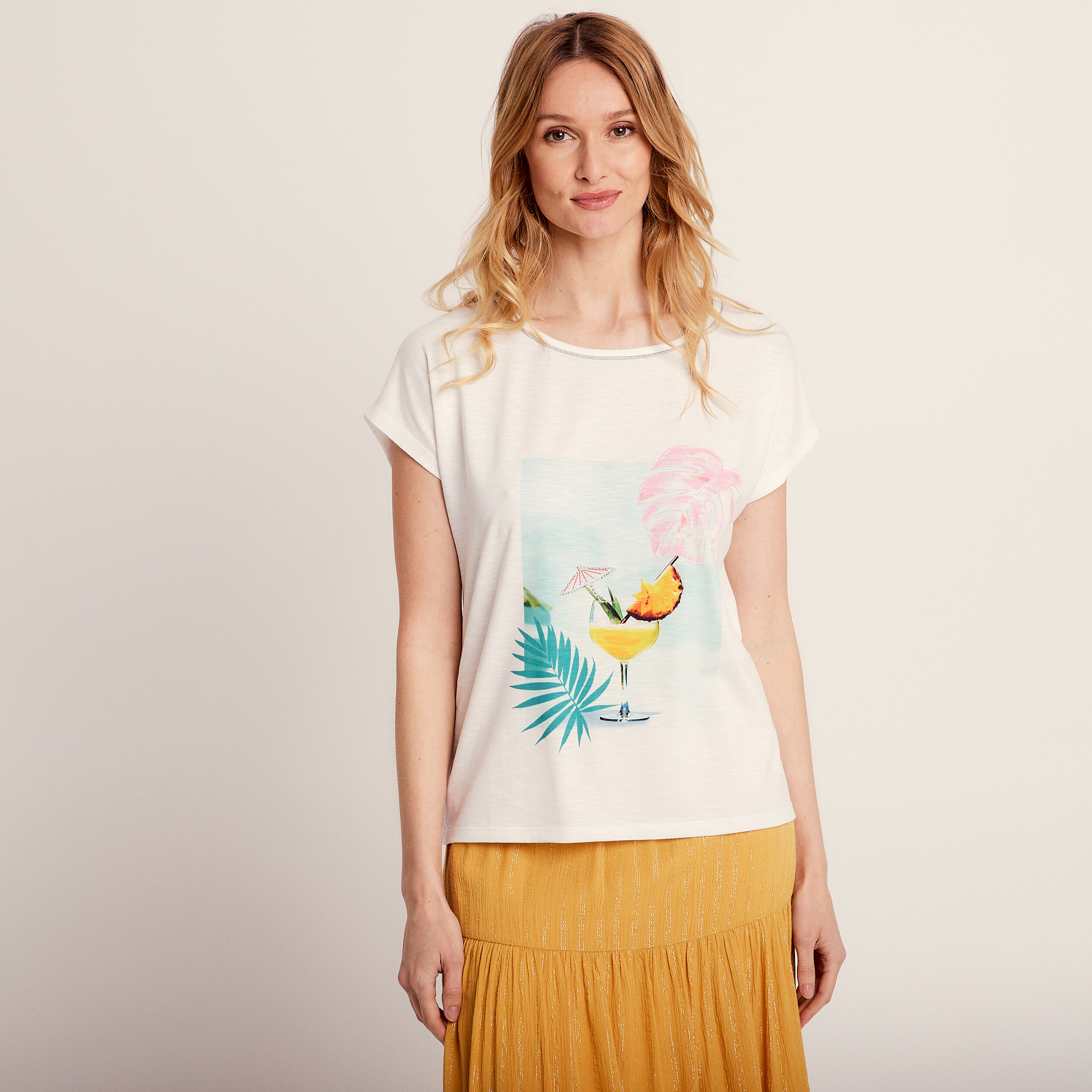 T-shirt manches courtes ecru femme