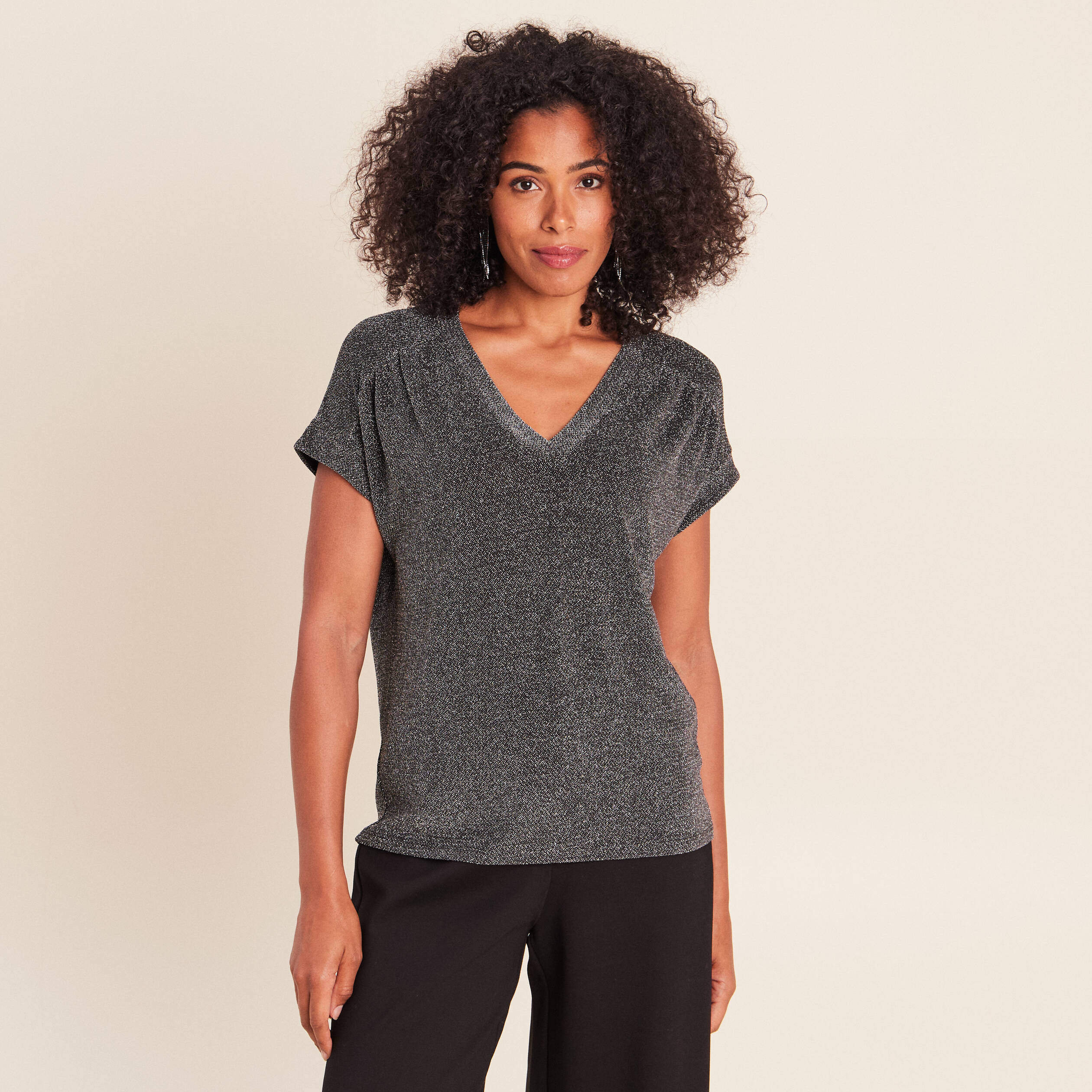 T-shirt manches courtes gris argent femme
