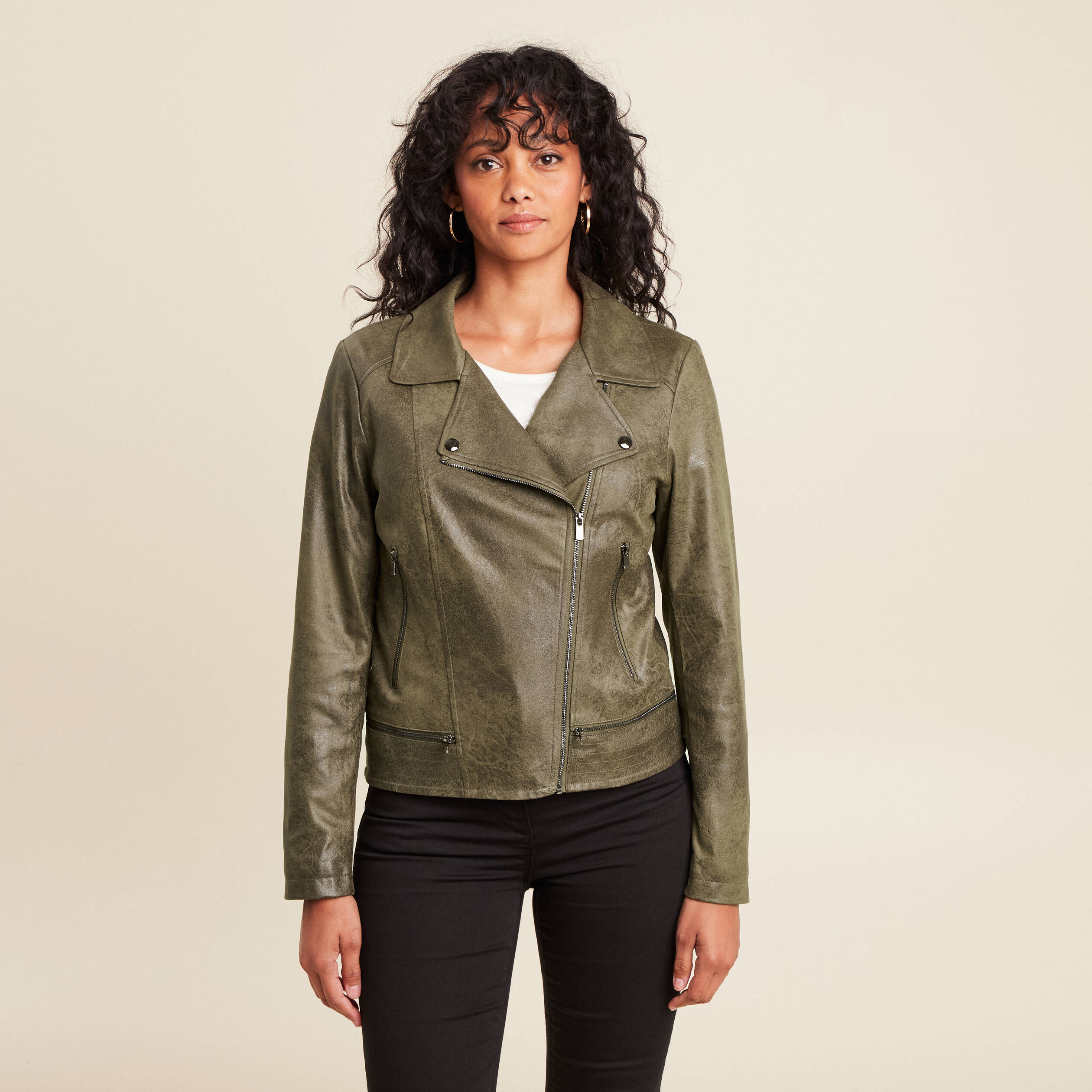 Veste esprit motard zippée vert kaki femme Vibs