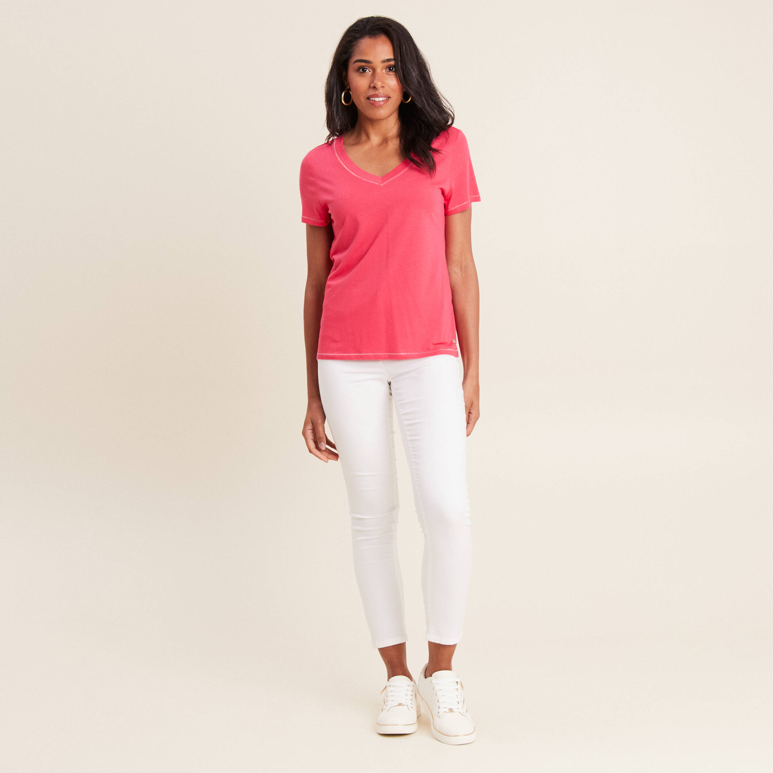 t shirt manches courtes rose framboise femme T-shirt manches courtes rose framboise femme