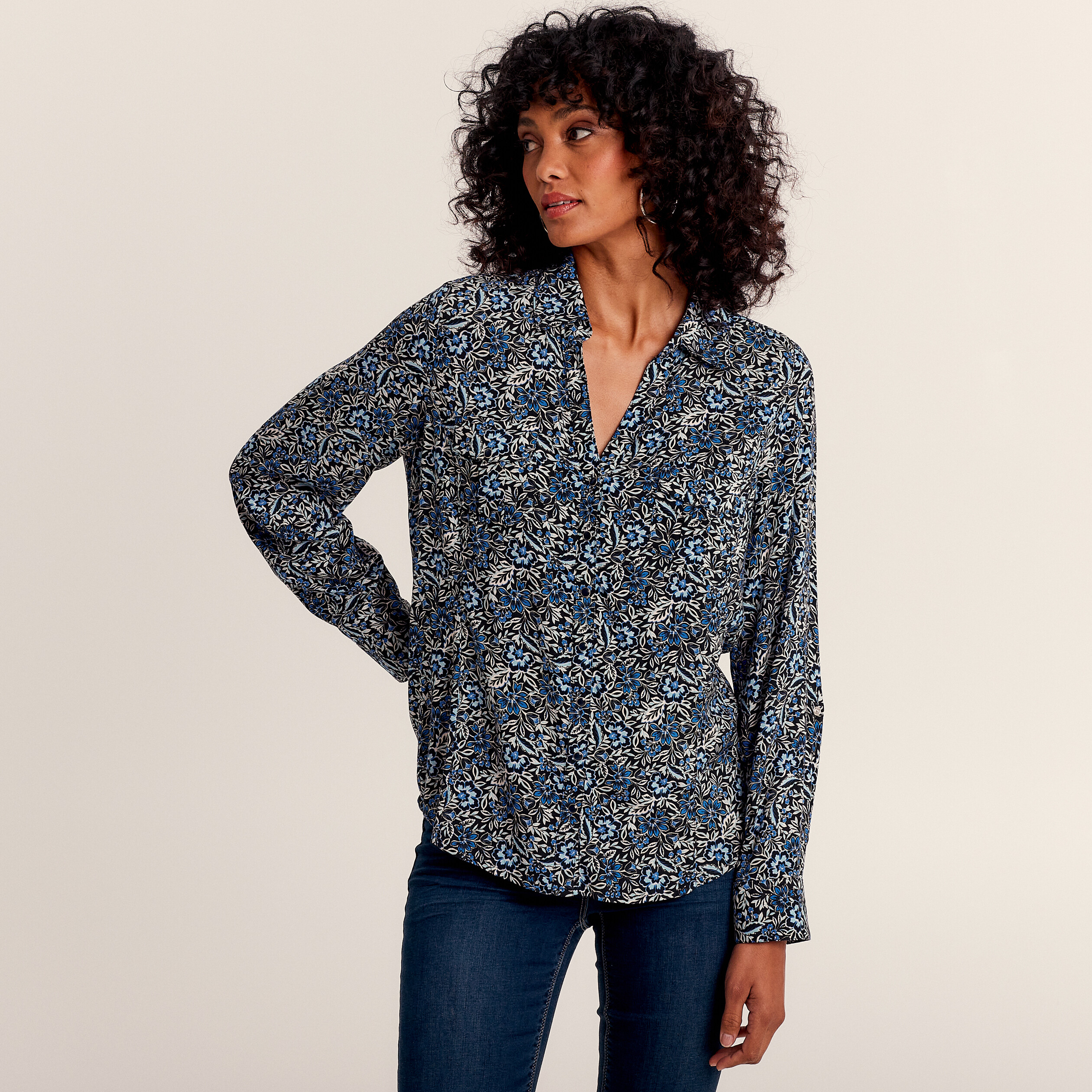 Chemise manches longues bleu femme