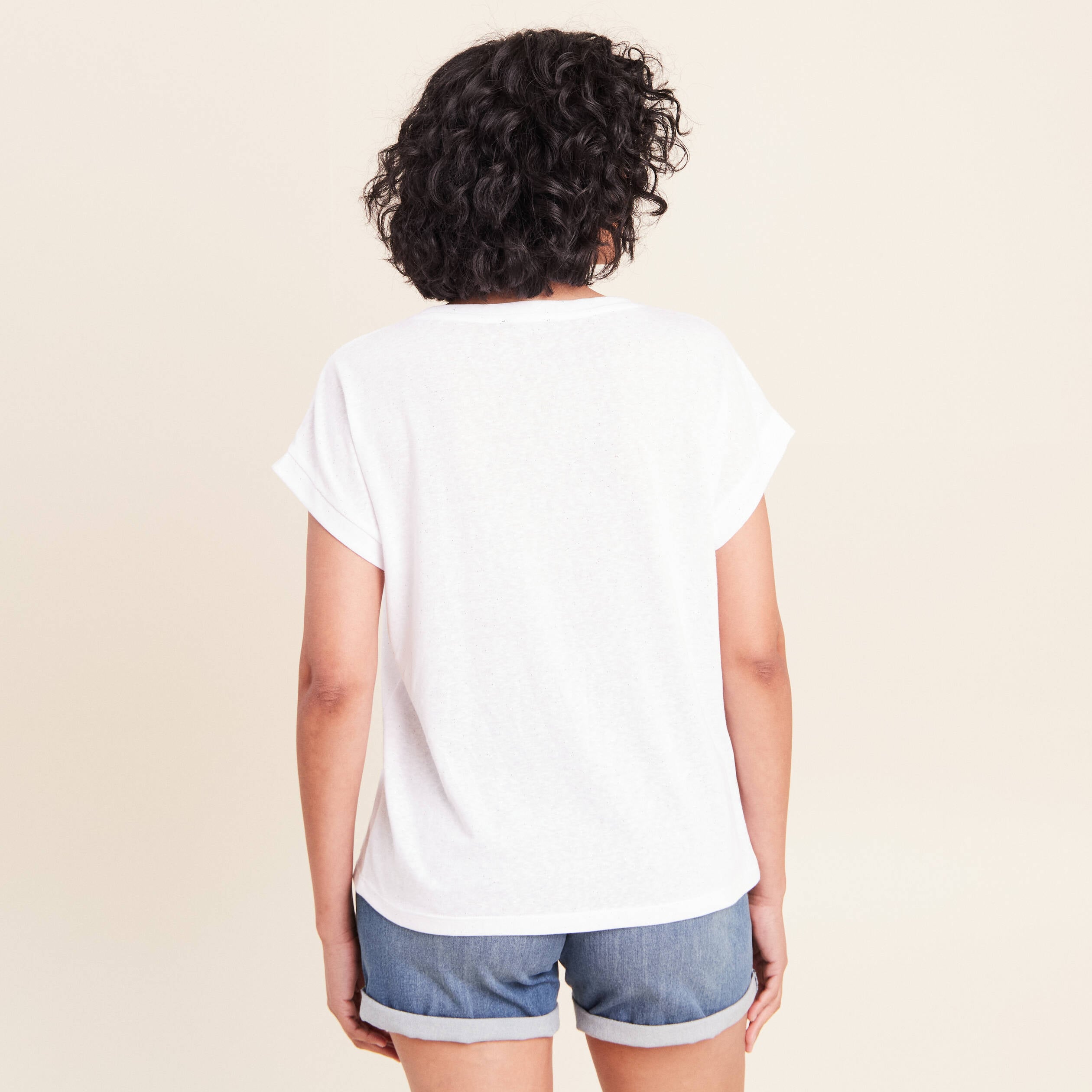 T-shirt &agrave; paillettes manches courtes blanc femme