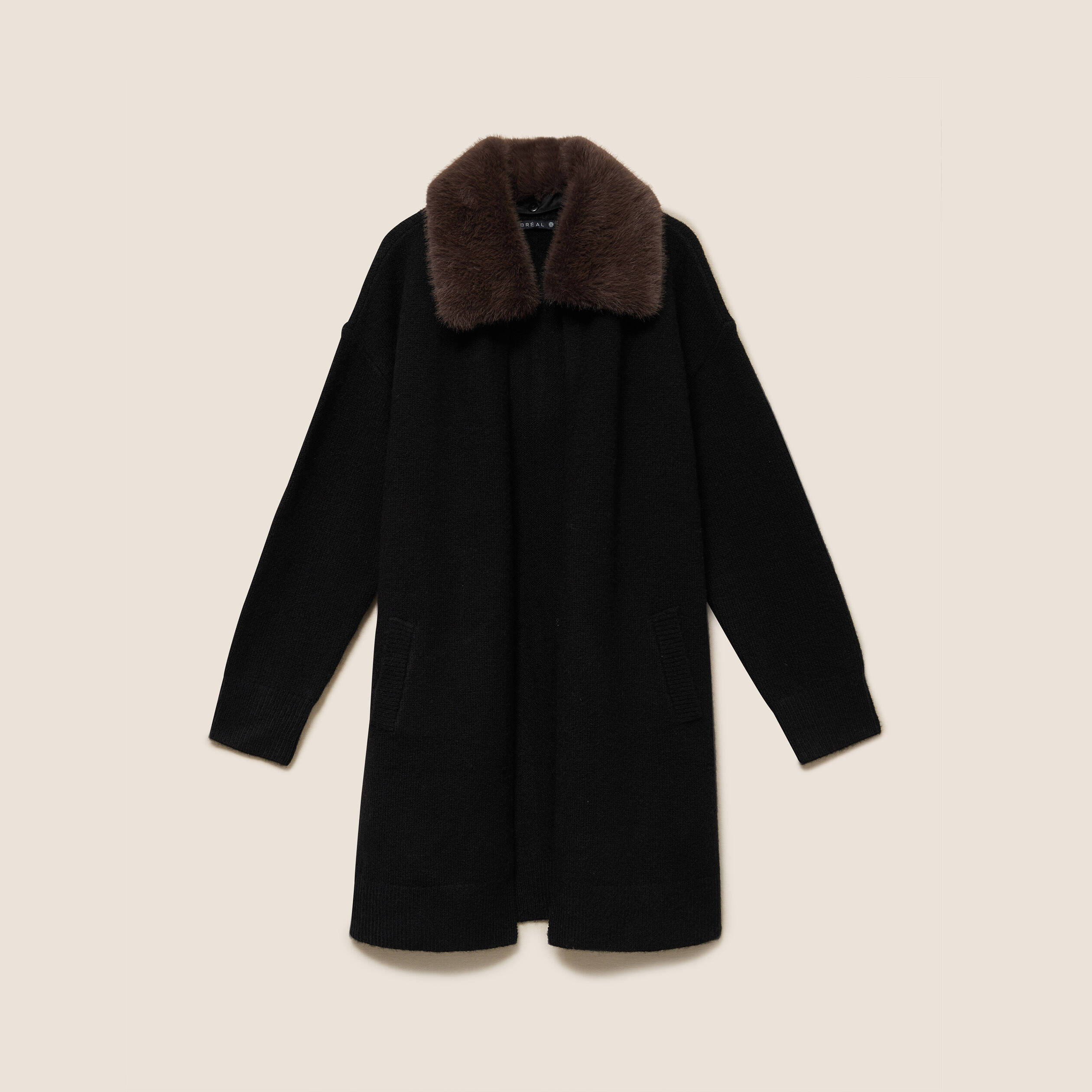 Gilet droit long col chemise noir femme