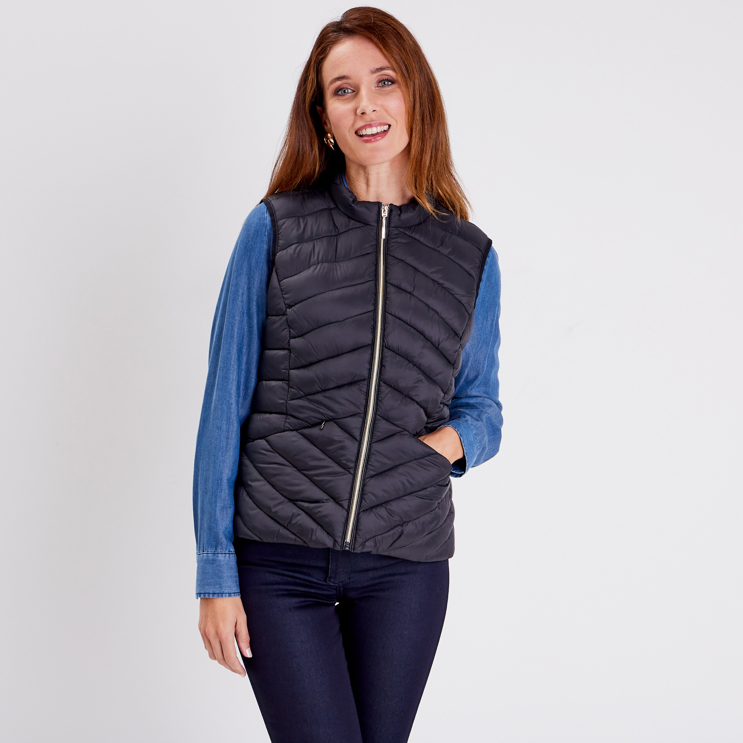 Parka 2-en-1 droite à capuche noir femme