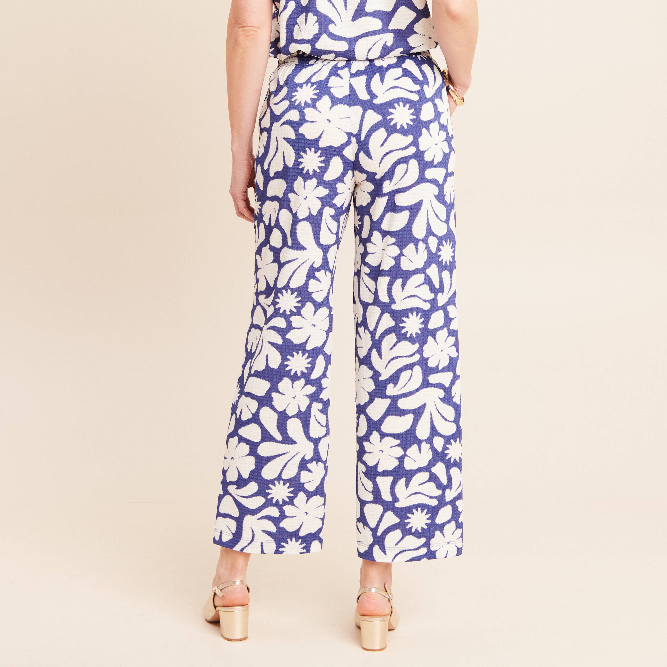 Pantalon coupe large 7/8&egrave;me taille haute bleu femme