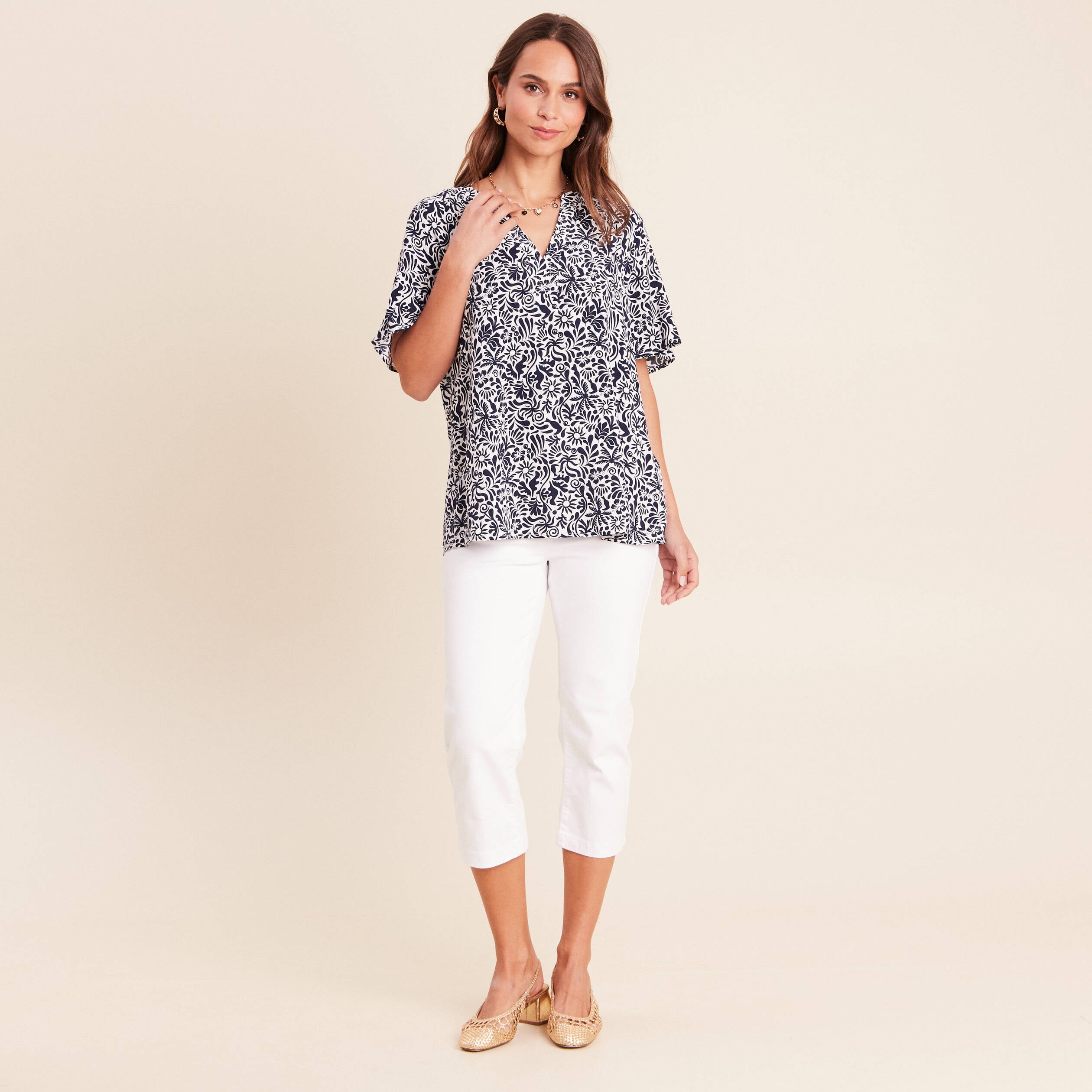 Blouse ample manches courtes fluide bleu femme