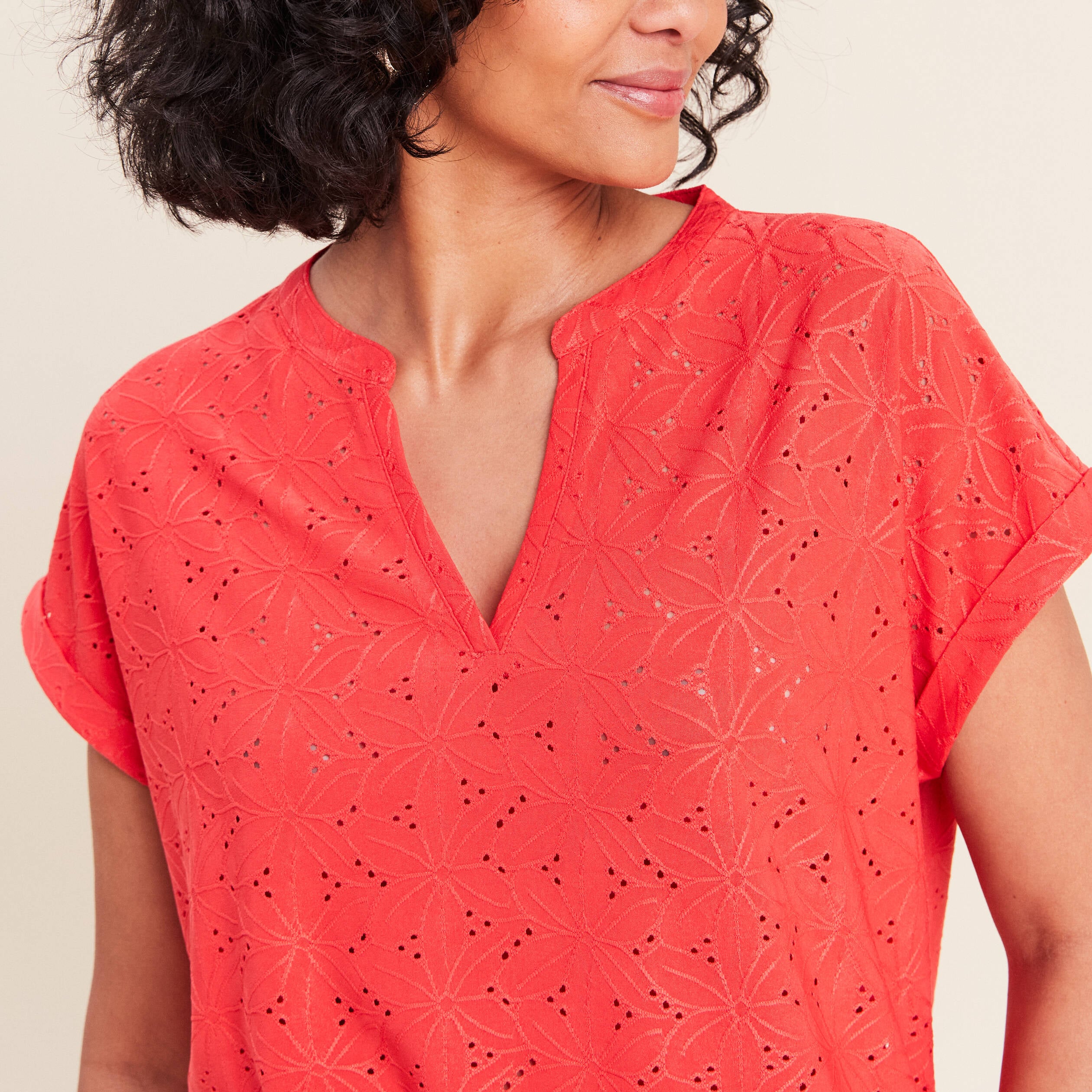 T-shirt droit manches courtes rouge femme