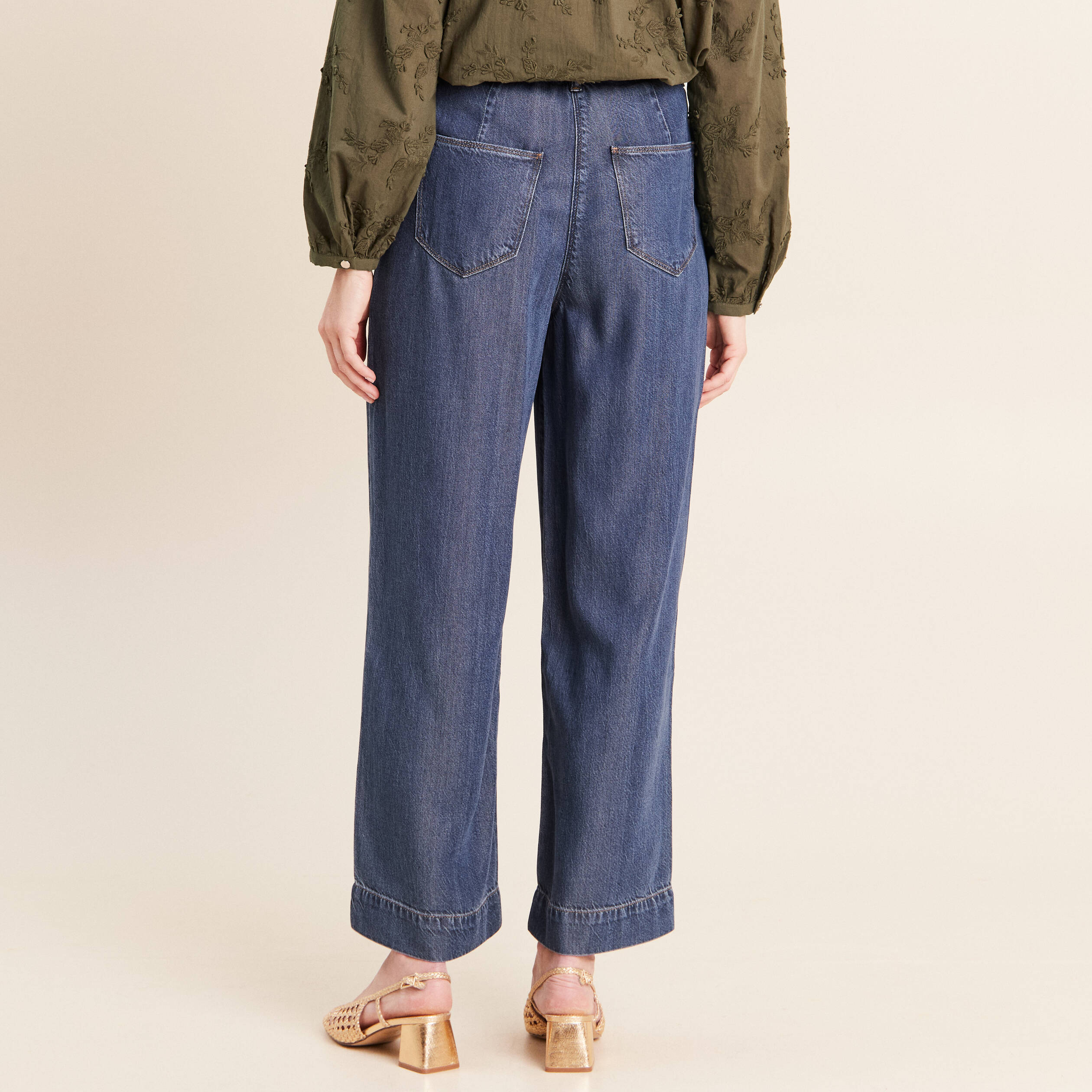 Jean large 7/8&egrave;me denim double stone femme
