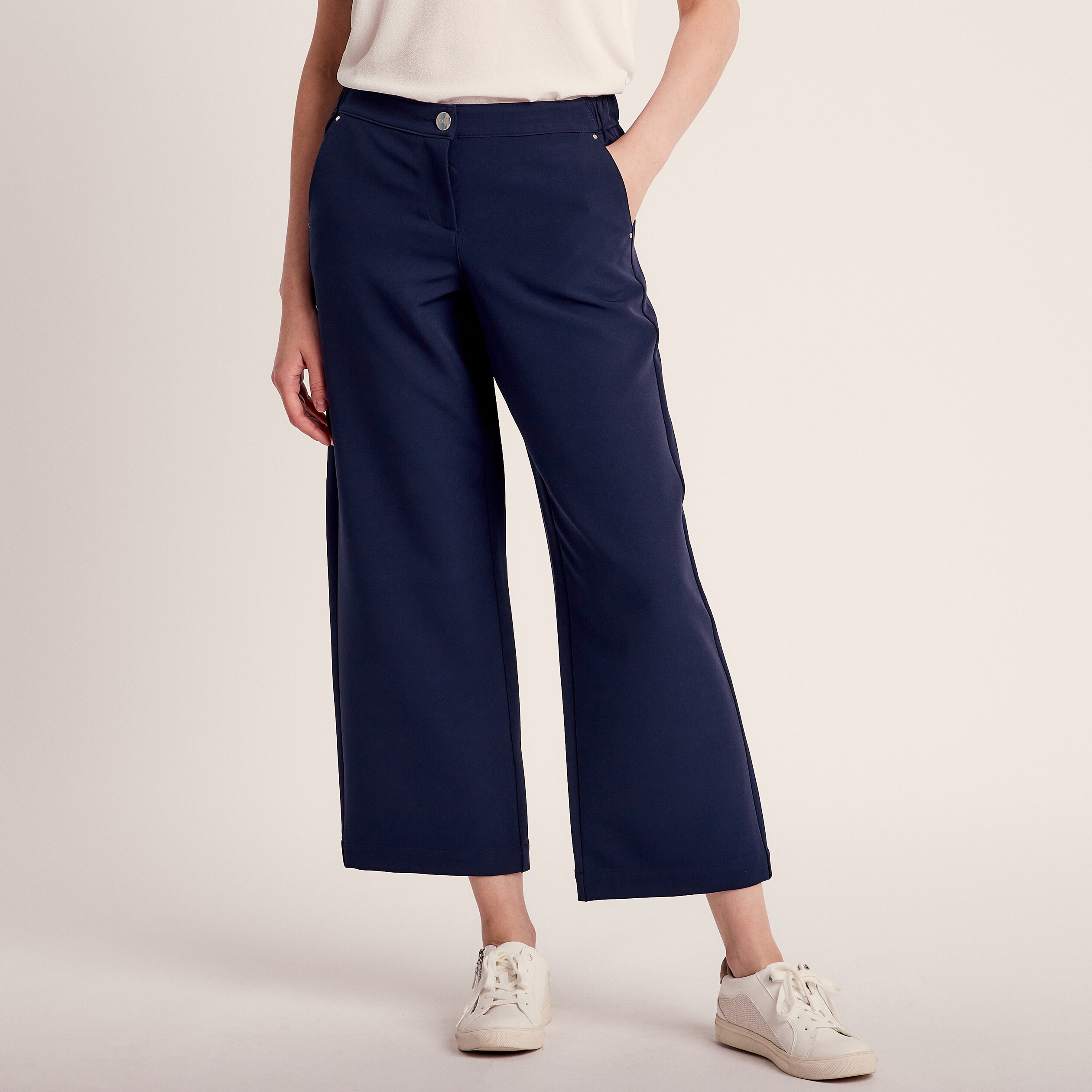 Pantalon large 7/8ème bleu marine femme