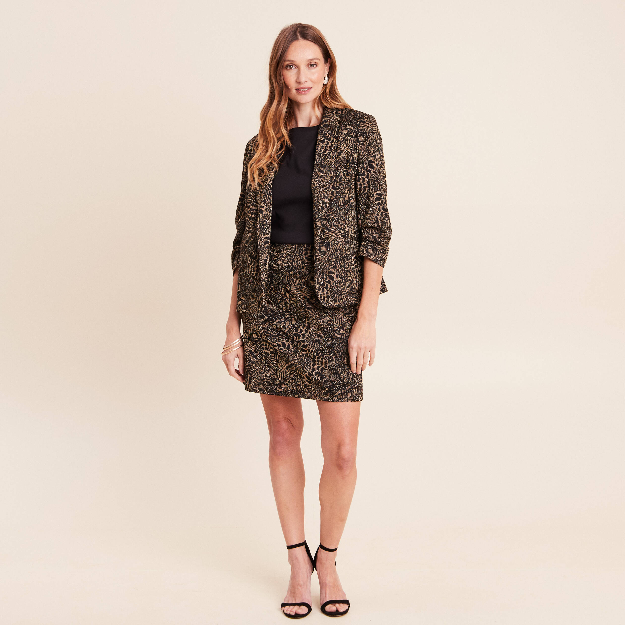 Veste cintr&eacute;e manches 3/4 col ch&acirc;le vert kaki femme